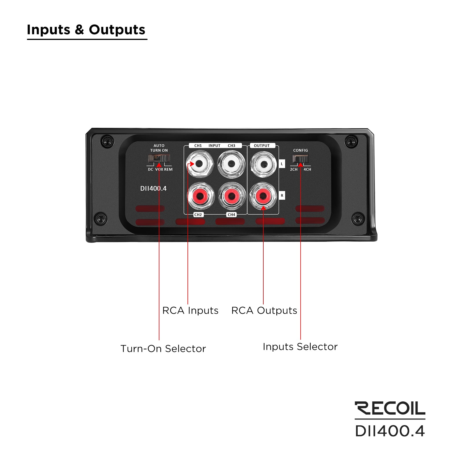 DII400.4 - Ultra Compact Full Range Class-D 4-channel Car Audio Amplifier, Max 800 Watts, 2-4 OHM Stable, Bridgeable
