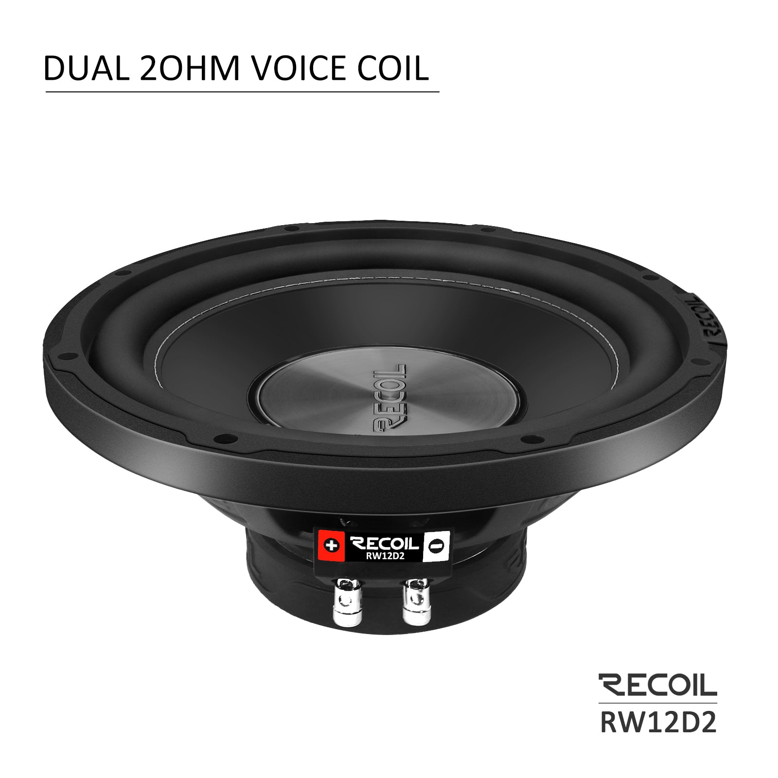 RW12D2 - Echo Series 12 Inch Subwoofer - 600 Watts Power Dual 2 OHM Voice Coil, 2" Black-coated 4 Layer High Temperature Voice Coil, Competition Grade Pressed Paper Cone