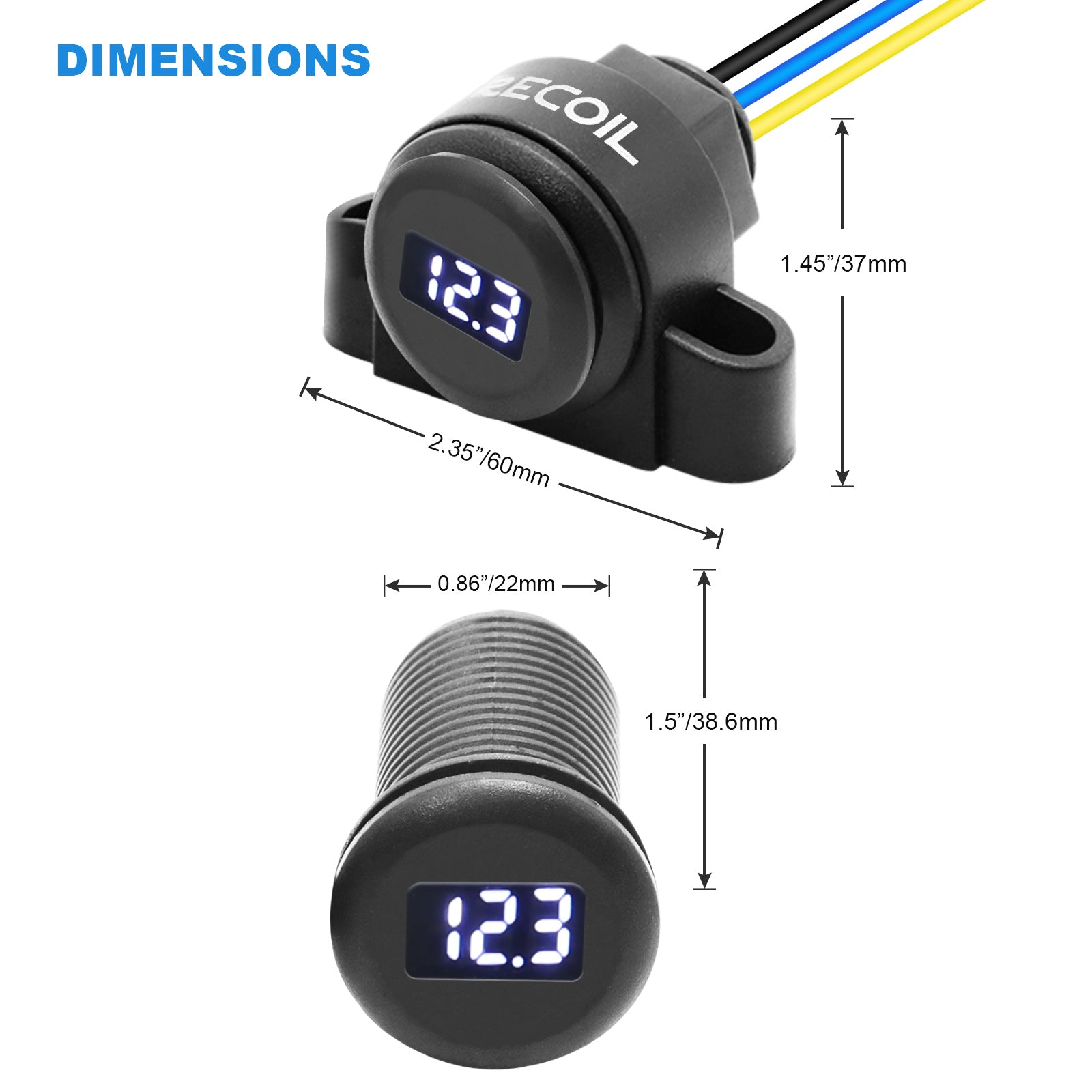MDV - Super Mini Waterproof LED Display Voltmeter for Boat Marine Vehicle ATV UTV Truck Car Camper Caravan Bright White LED Display, Flush or Surface Mount