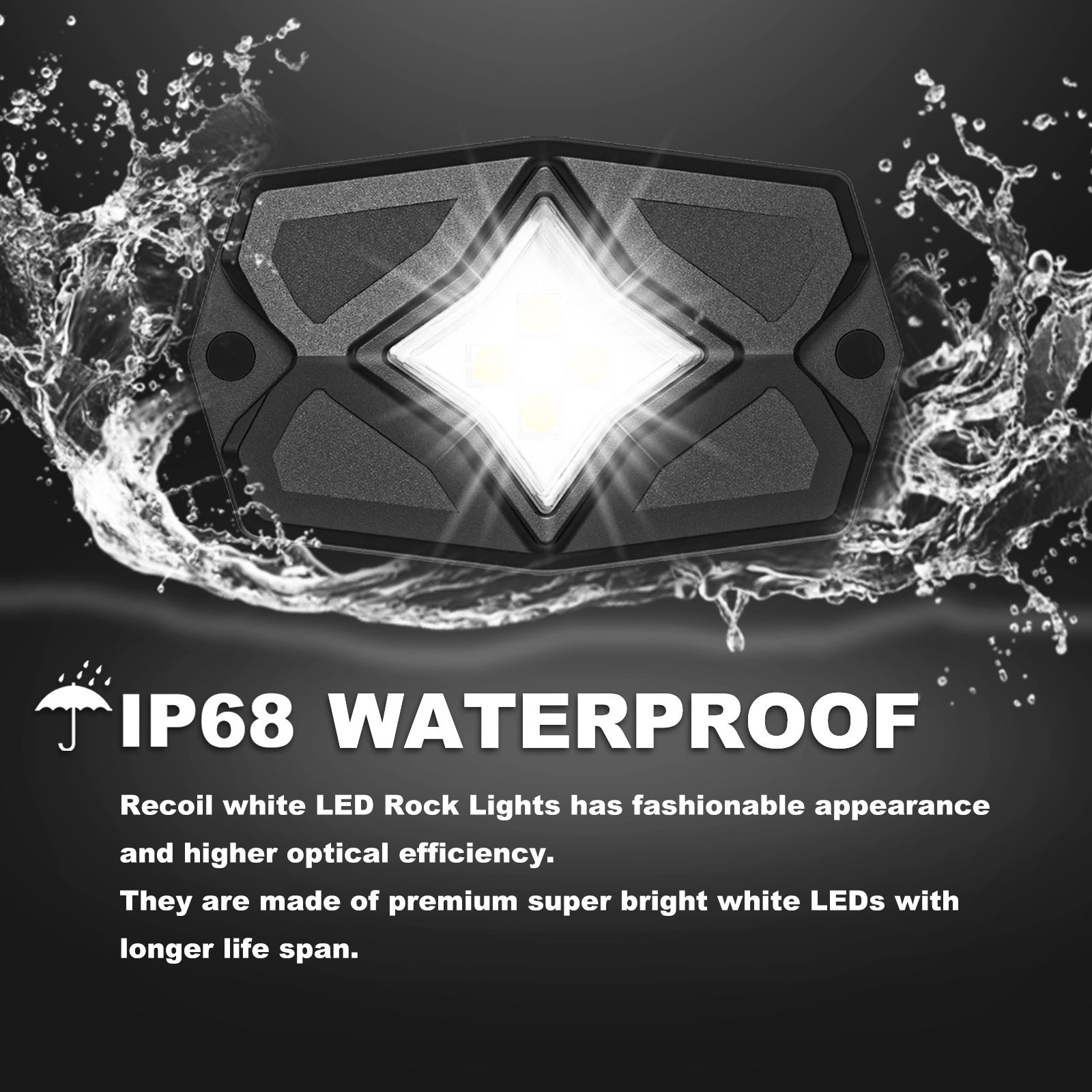 RLW-20 - IP68 Waterproof White LED Rock Lights 20 Pods, Under-glow White LED Light for Car Truck ATV UTV Suv Off-road Boat Motorcycle Vehicle, Under Body Glow Light Lamp Trail Fender Lighting