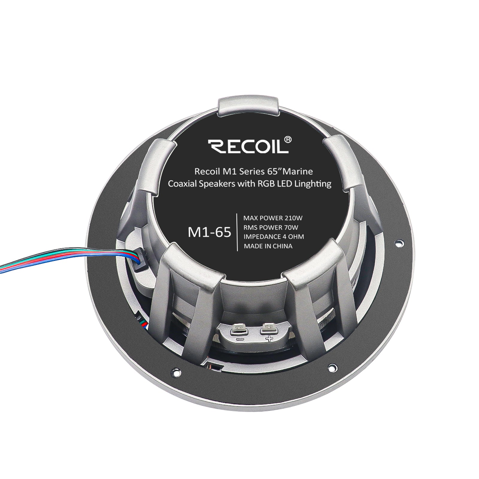 M1-65 - M1 Series 6.5 Inch 2-way Marine Boat & Utv/atv Coaxial Speakers with Built-in RGB LED Lighting, One Pair of Each Dark Silver and White Grilles