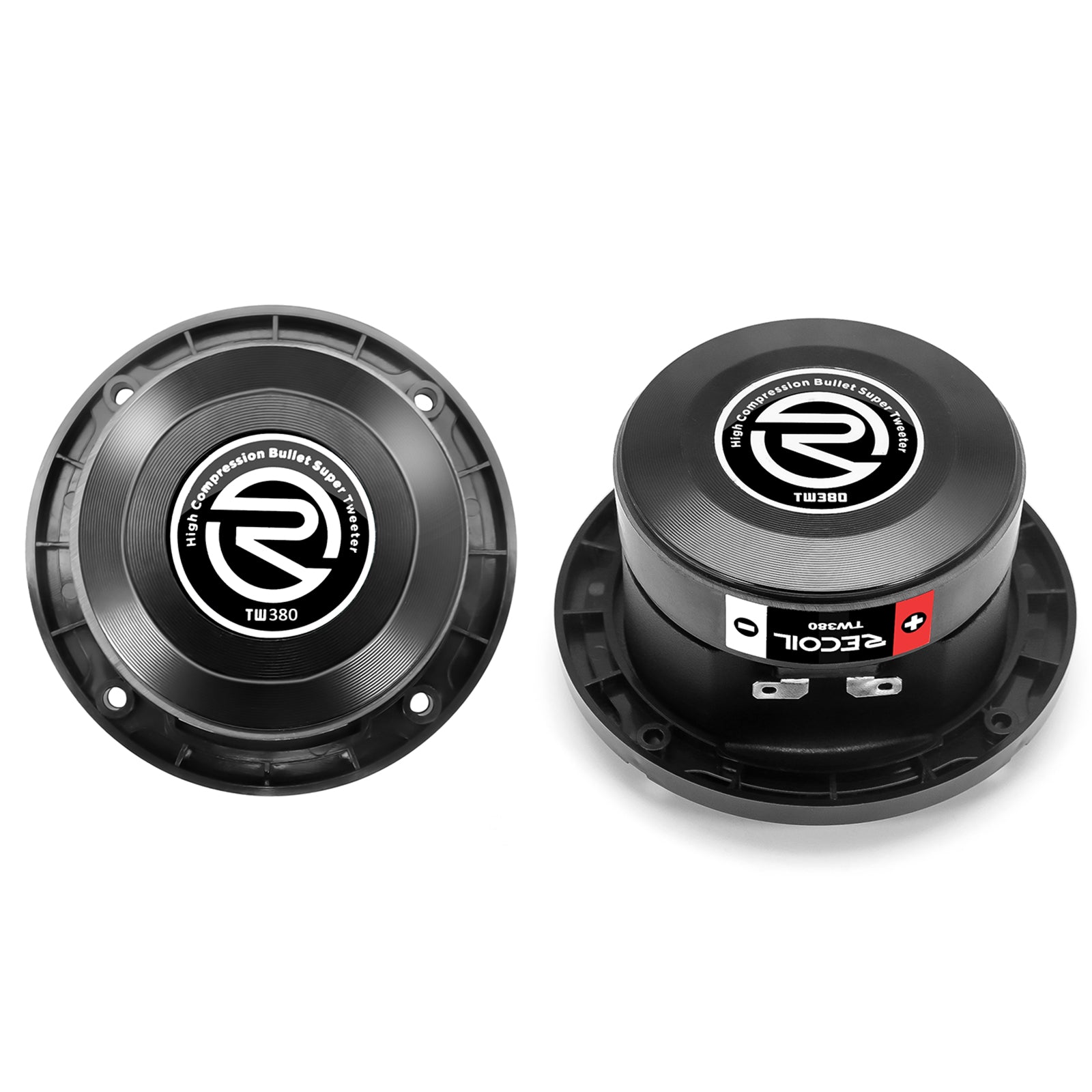 TW250 - High Compression Bullet Super Tweeters, 1-inch High-temperature Kapton Voice Coil, Aluminum Frame and Diaphragm, 4 Ohms, Slim Design for Pro Car Audio, Pair