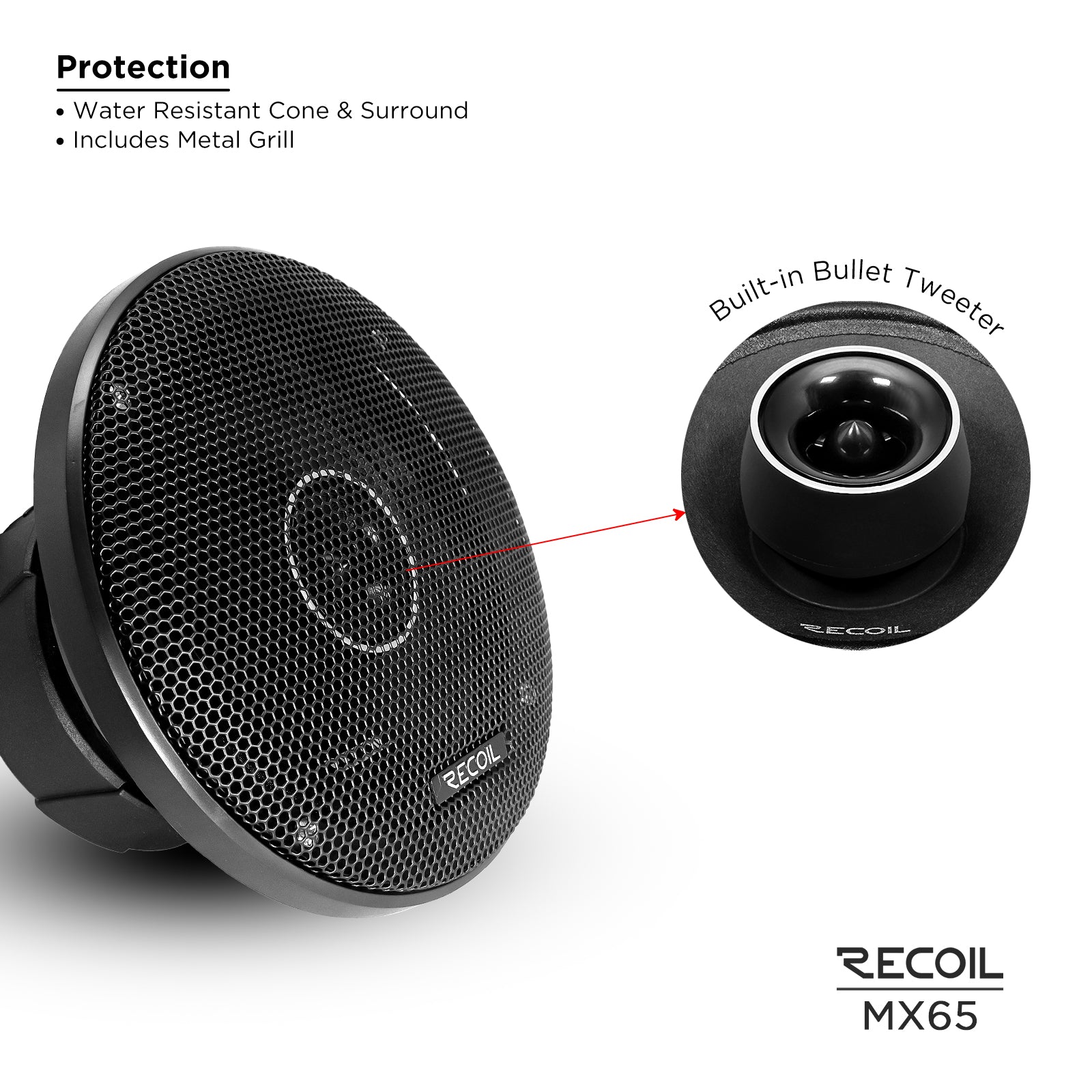 MX65 - Pair 6.5-inch 2-way Pro Audio Midrange Coaxial Speakers with Built-in Bullet Tweeters, Water Resistant, Grills Included