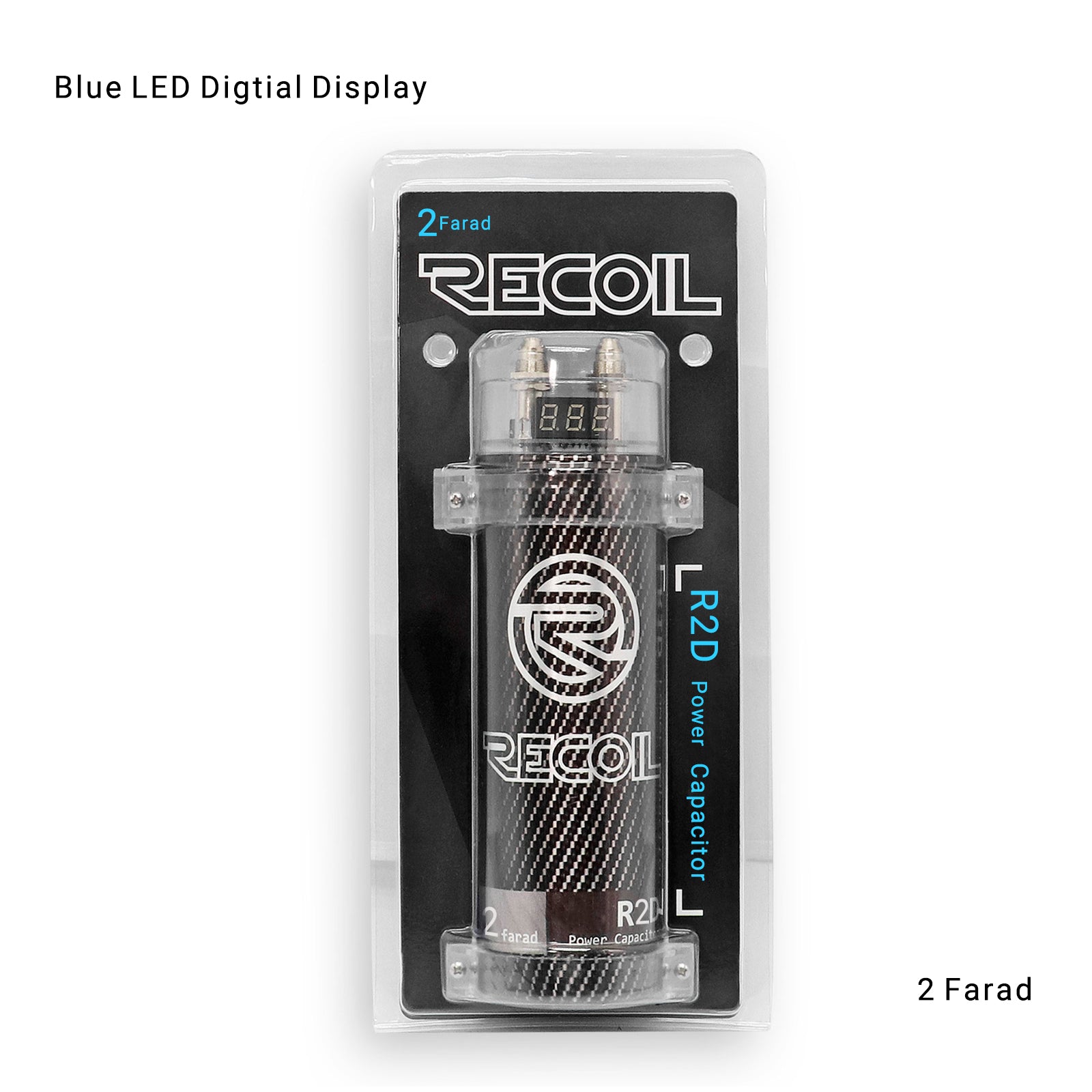 R2D - 2.0 Farad Car Audio Energy Storage Reinforcement Capacitor with Blue Digital Read-out