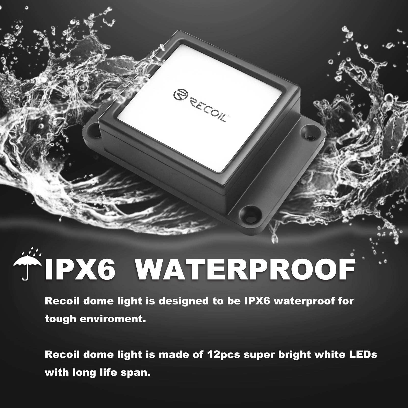 WDL - Waterproof 12v Dimmable LED Ceiling Dome Light for Car Boat Truck RV Van Travel Trailer, Super Bright White LED Dome Roof Ceiling Interior Light Lamp with Dimmer On/off Switch