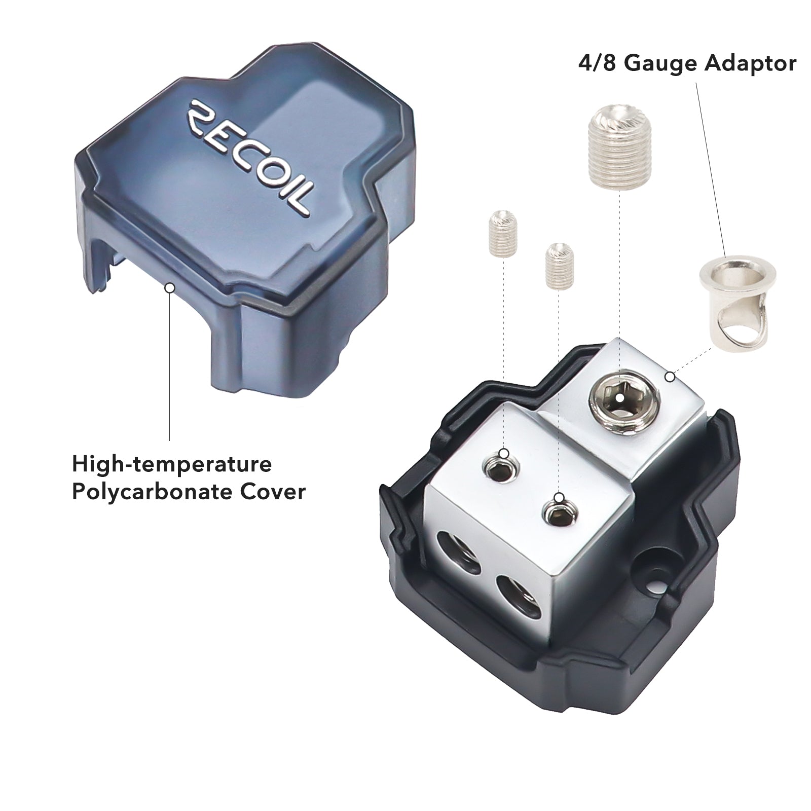 SDB12 - 2-way Mini Power Distribution Block, 1 X 4/8 Gauge in / 2 X 8/10 Gauge Out Power Distribution Ground Distributor Block for Car Audio Amplifier Splitter