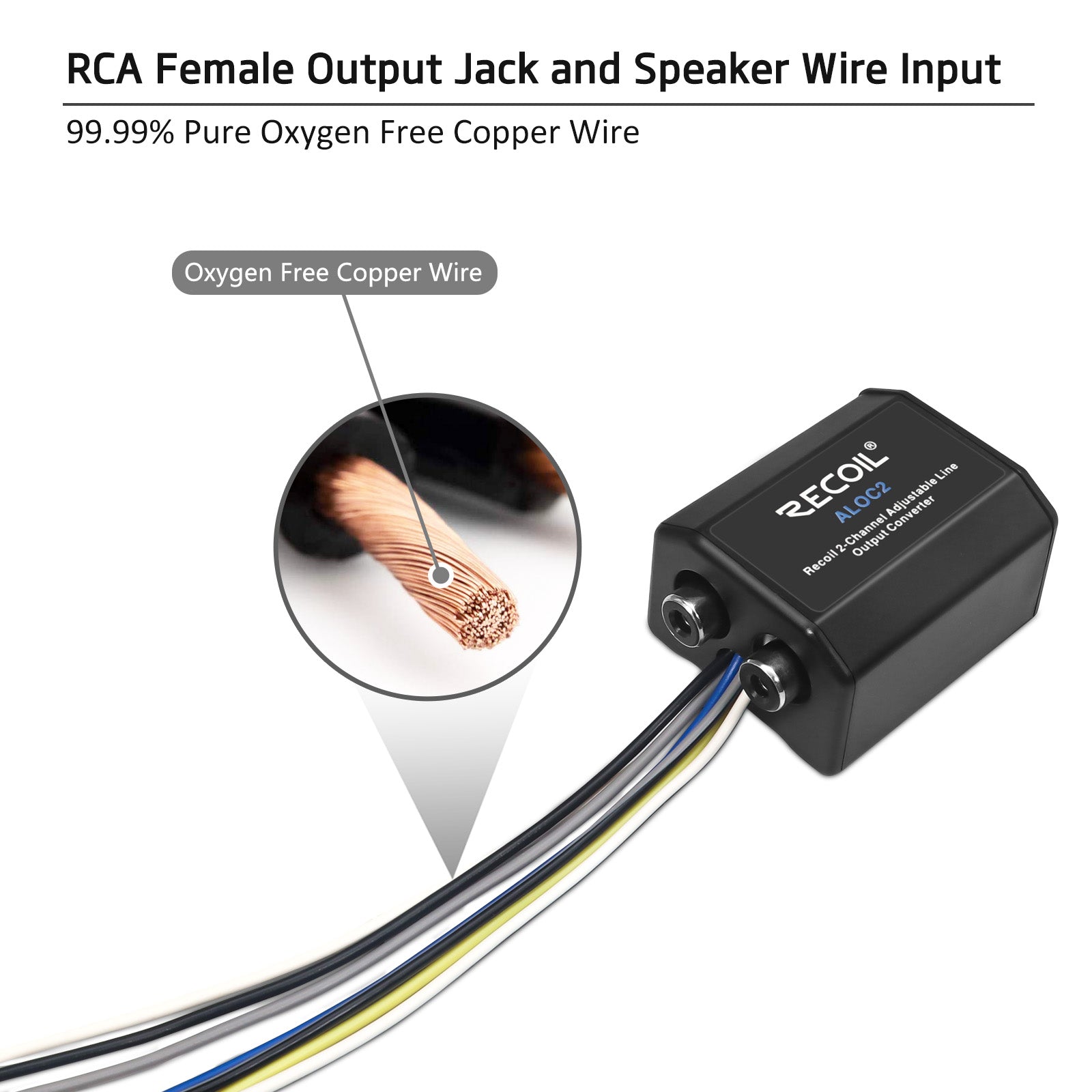 ALOC2 - Recoil 2-channel Speaker Cable to RCA Adjustable Line Output Converter with Remote