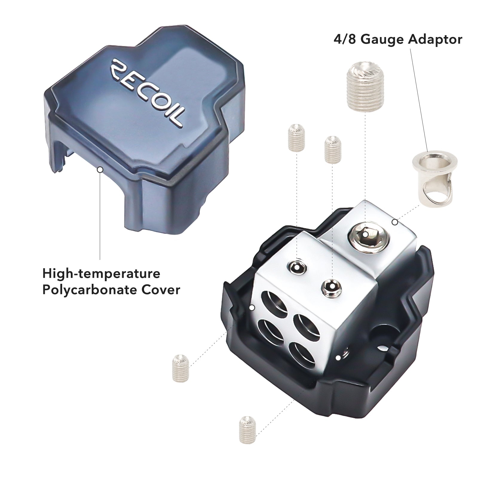 SDB14 - 4-way Mini Power Distribution Block, 1 X 4/8 Gauge in / 4 X 8/10 Gauge Out Power Distribution Ground Distributor Block for Car Audio
