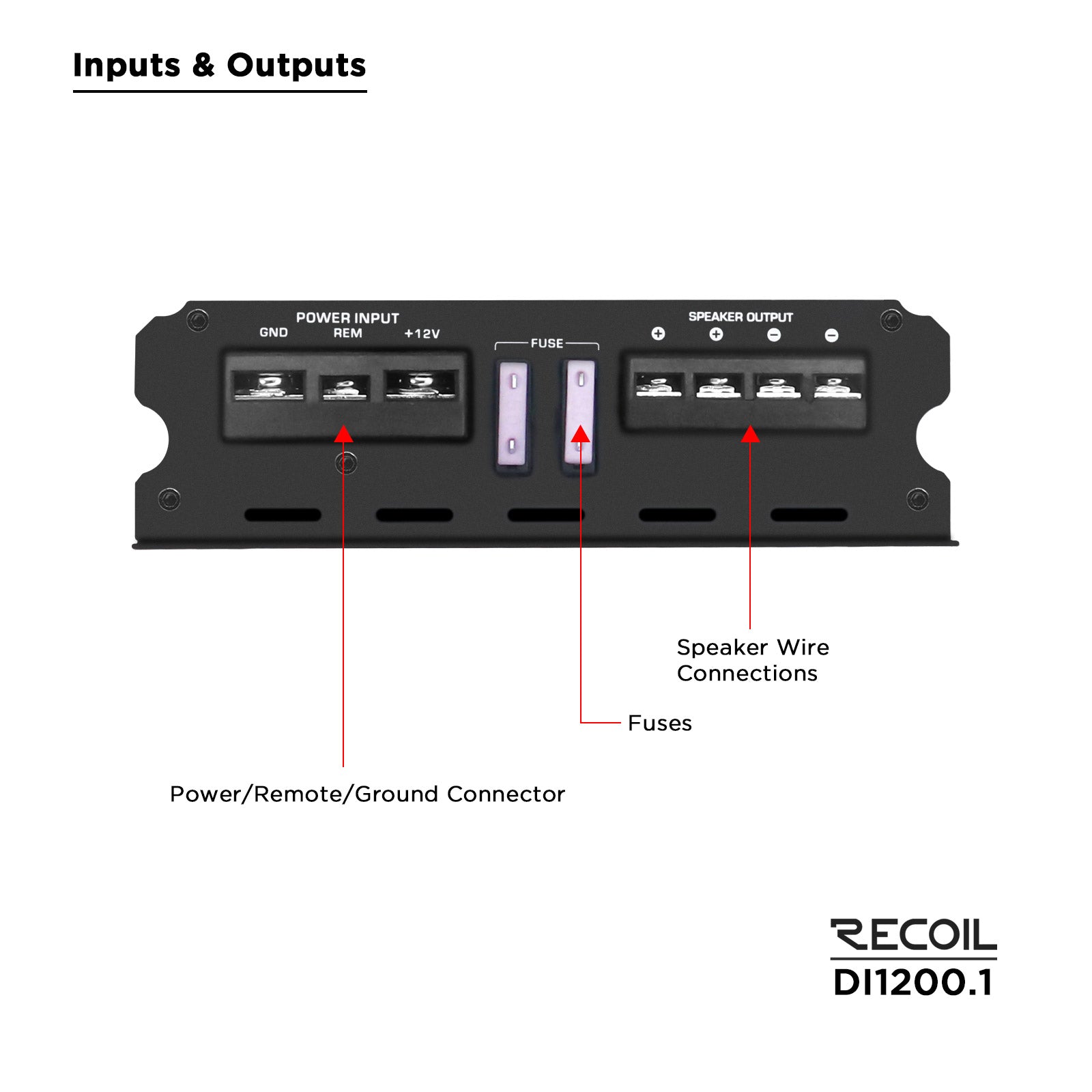 DI1200.1 - Class-D Car Audio Mono-block Subwoofer Amplifier, 2400 Watts Max Power, 2/4 OHM Stable, Mosfet Power Supply, Remote Bass Knob Included