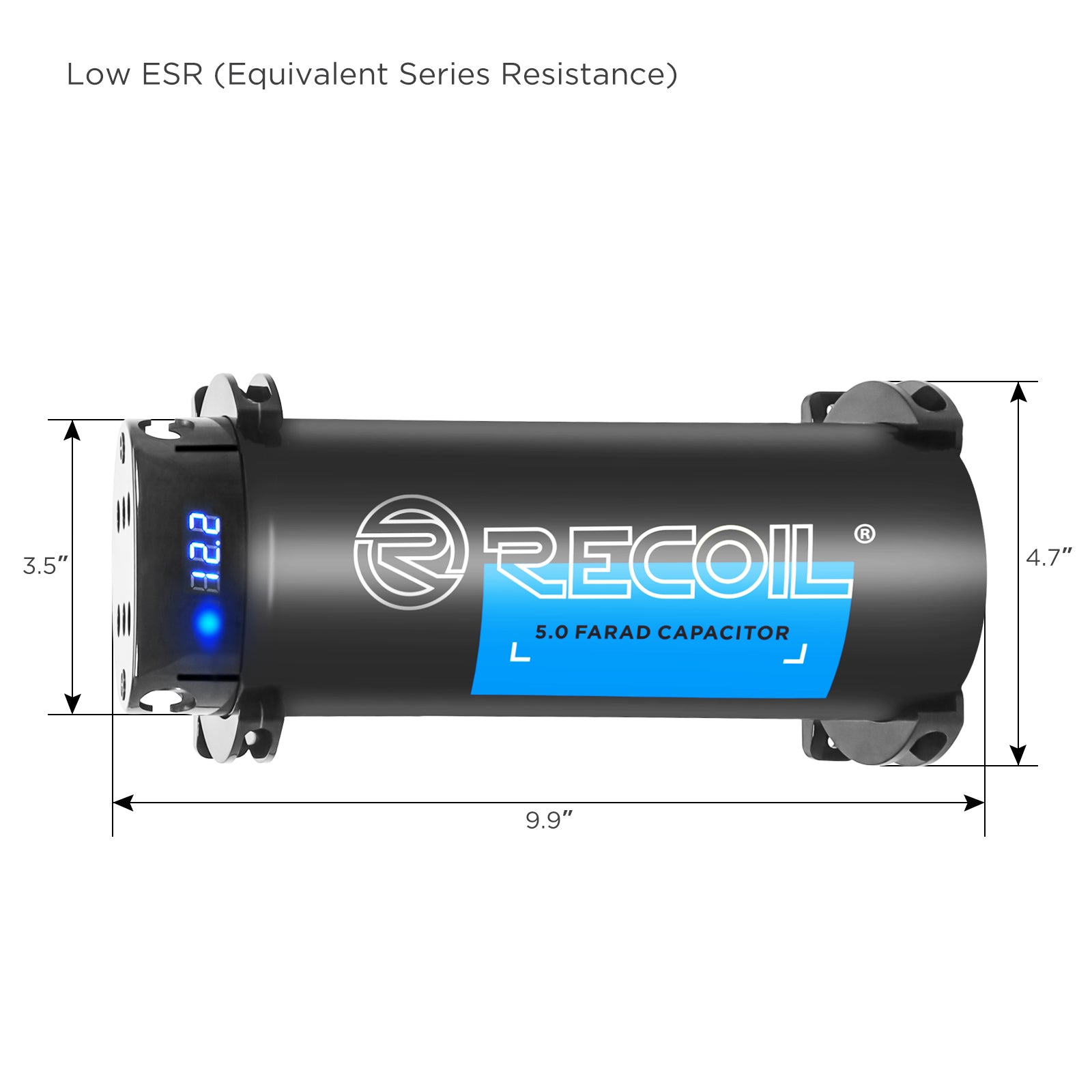 REC5D - 5 Farad 18sv Car Audio Energy Storage Reinforcement Electrolytic Capacitor with Digital Read-out and Built-in Distribution Block for Two Amplifiers