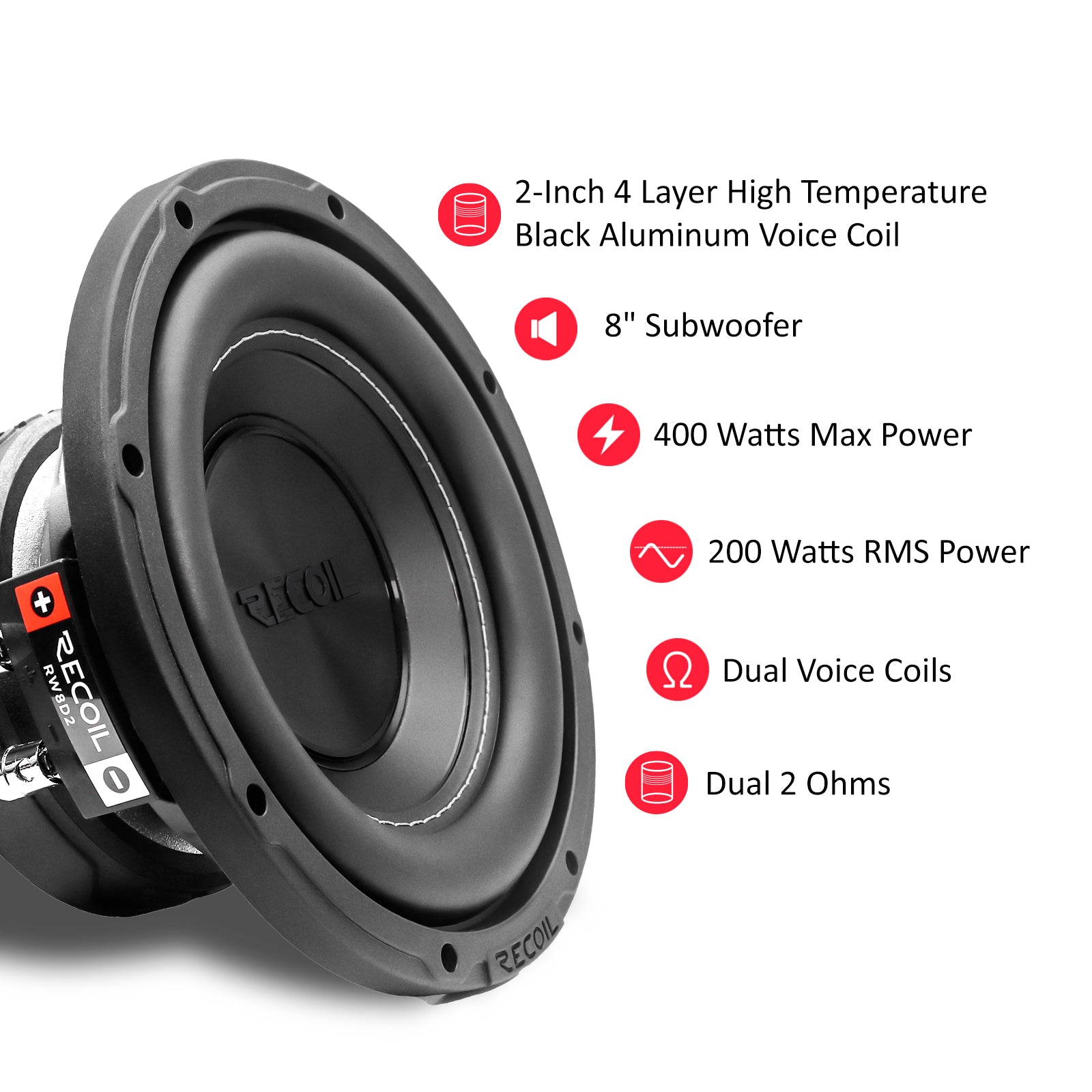 RW8D4 - Echo Series 8 Inch Subwoofer - 400 Watts Power Dual 4 OHM