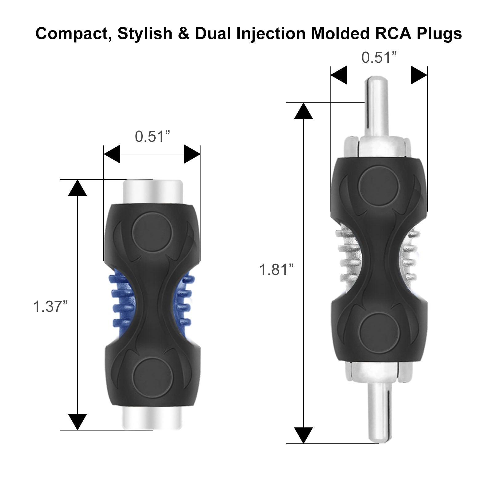 RCC-K8 - 4-pack RCA Female to Female Couplers and 4-pack RCA Male to Male Adapters, Dual Injection Molded RCA Adapter Cable Extension Connector for Amplifier, Subwoofer, Mixer, Speaker
