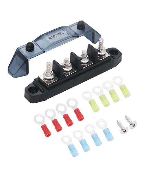 BBSPG4 - Insulated 4 Position Busbar 4 X 1/4” Studs Terminals Power Distribution Block with Ring Terminals