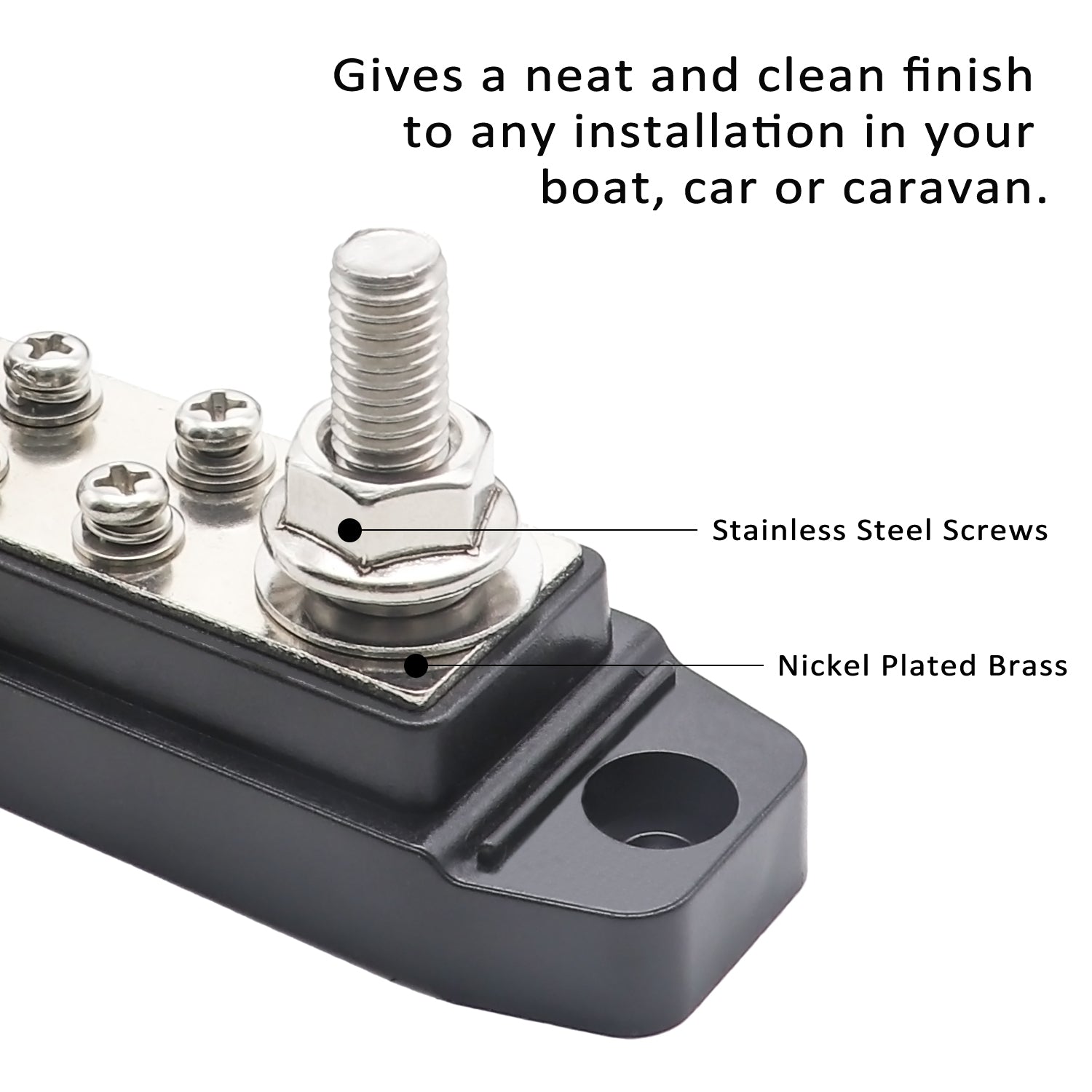 BB38B - Busbar 3 X 5/16” Studs and 8 X #8 Screw Terminals Power Distribution Block with Ring Terminals, Black