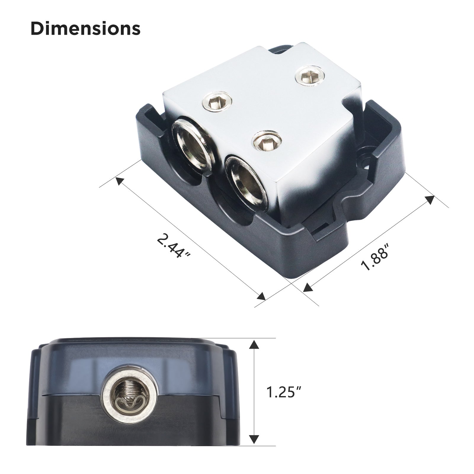 BDB12 - 2-way Power Distribution Block, 1 X 0/2/4 Gauge in / 2 X 0/2/4 Gauge Out Power Distribution Ground Distributor Block for Car Audio Amplifier Splitter