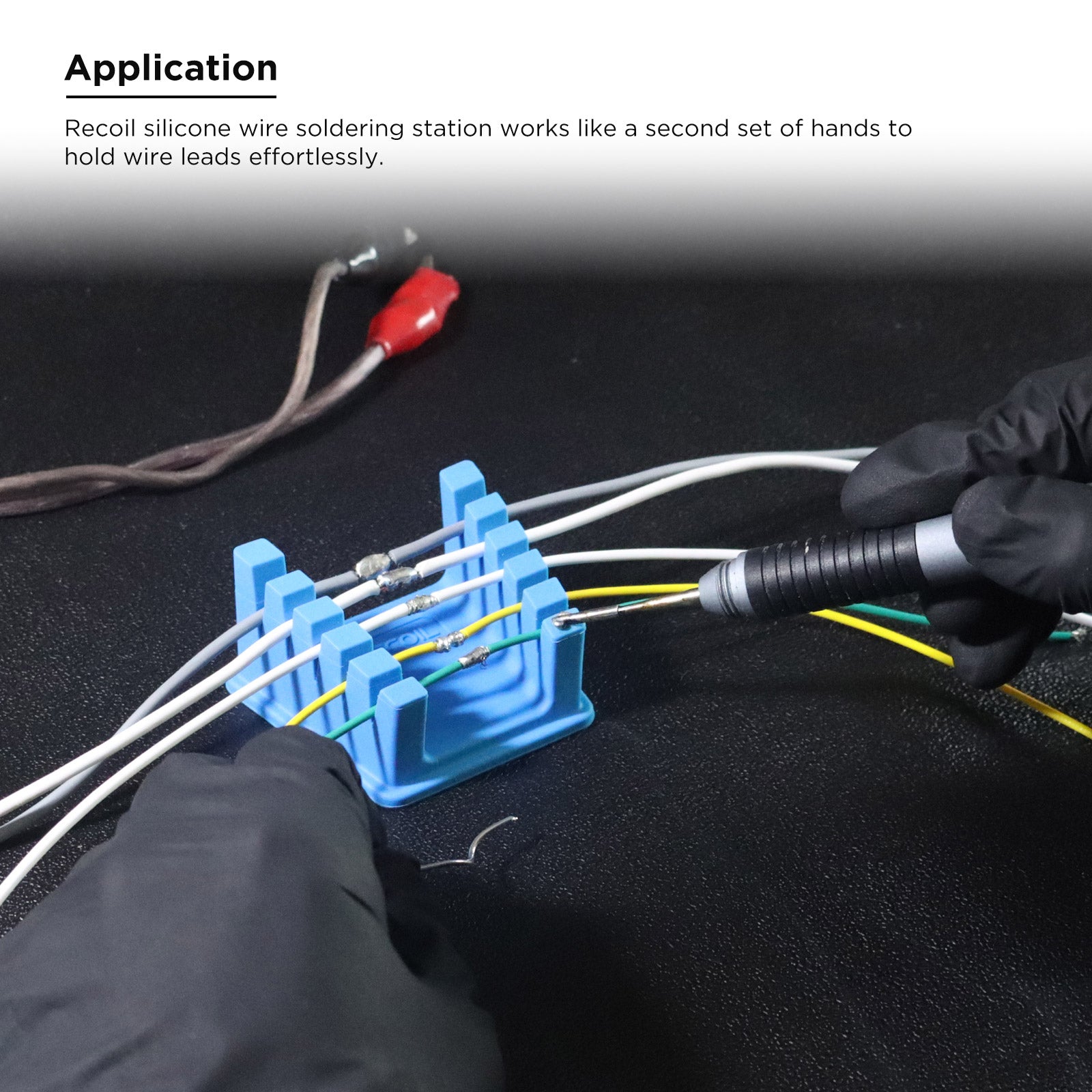 SWSS-P - Silicone Wire Harness Soldering Holder, Wire Leads Clamp Stand with Neo Magnets Base, Holds 30awg to 12awg Wires, High Temperature Silicone, Pair