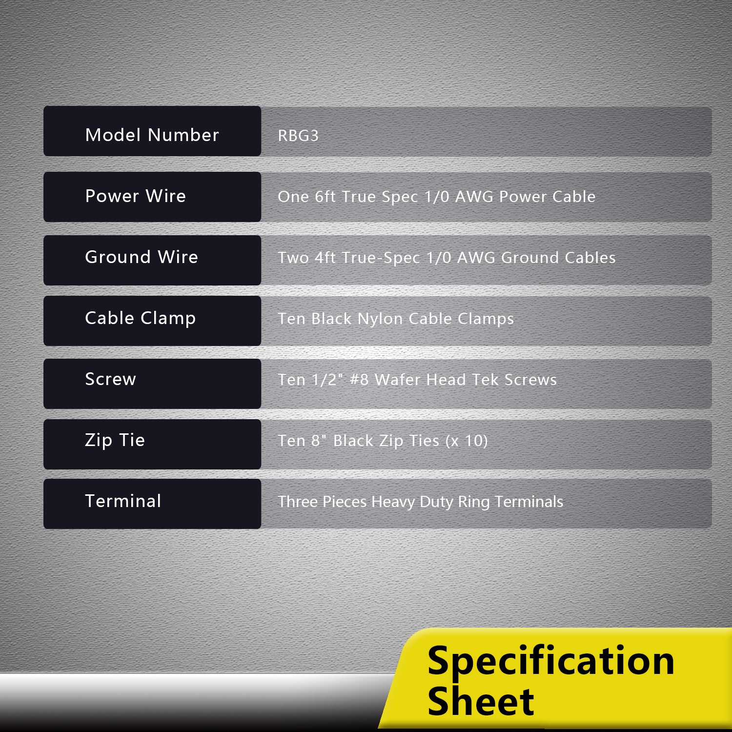 RBG3 - True Spec 1/0 Gauge Wire Big 3 Amp Wiring Upgrade Kits for Car Audio Systems