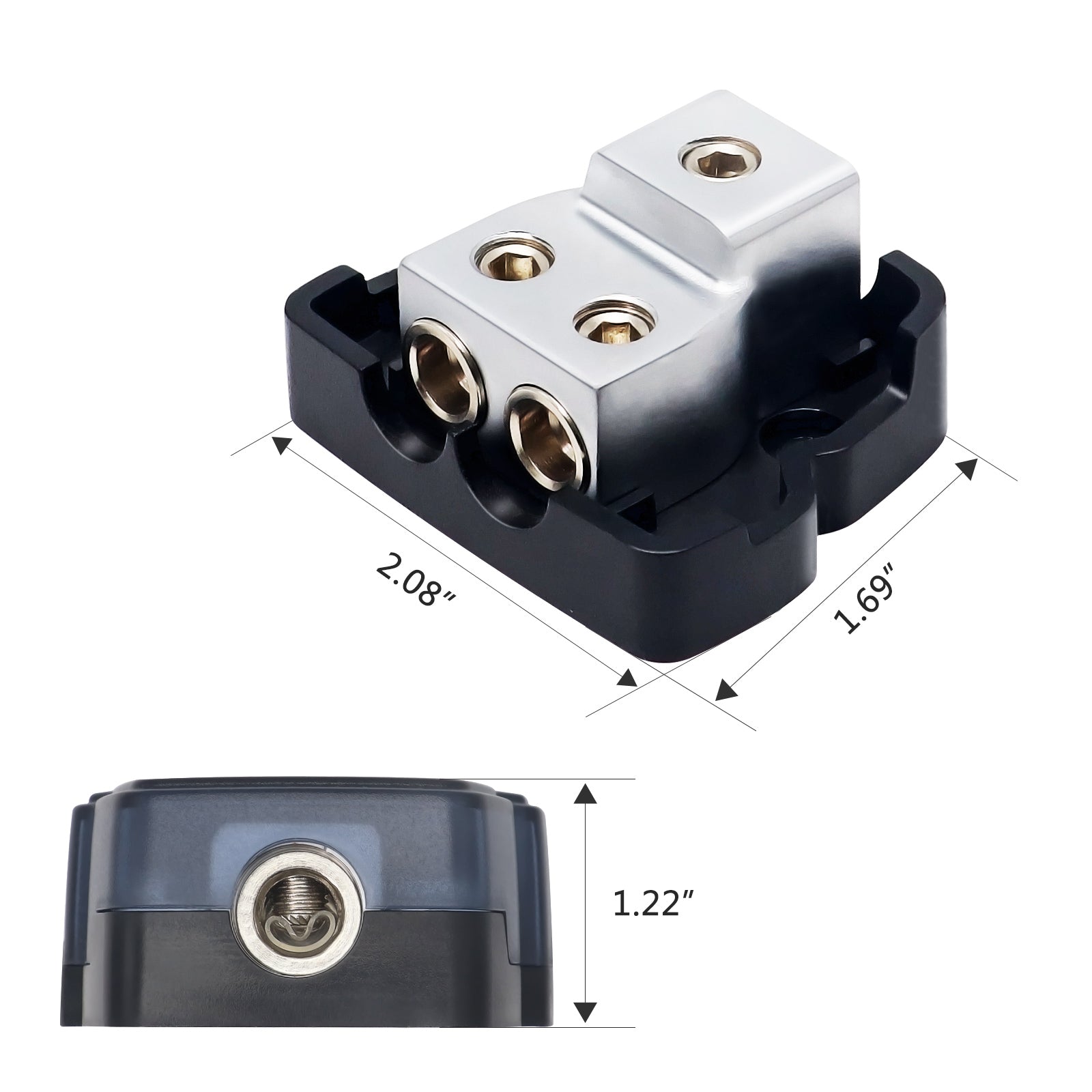 ZDB12P - 2-way Power Distribution Block, 1 X 0/2/4 Gauge in / 2 X 4/8 Gauge Out Power Distribution Ground Distributor Block for Car Audio Amplifier Splitter 2 Pack