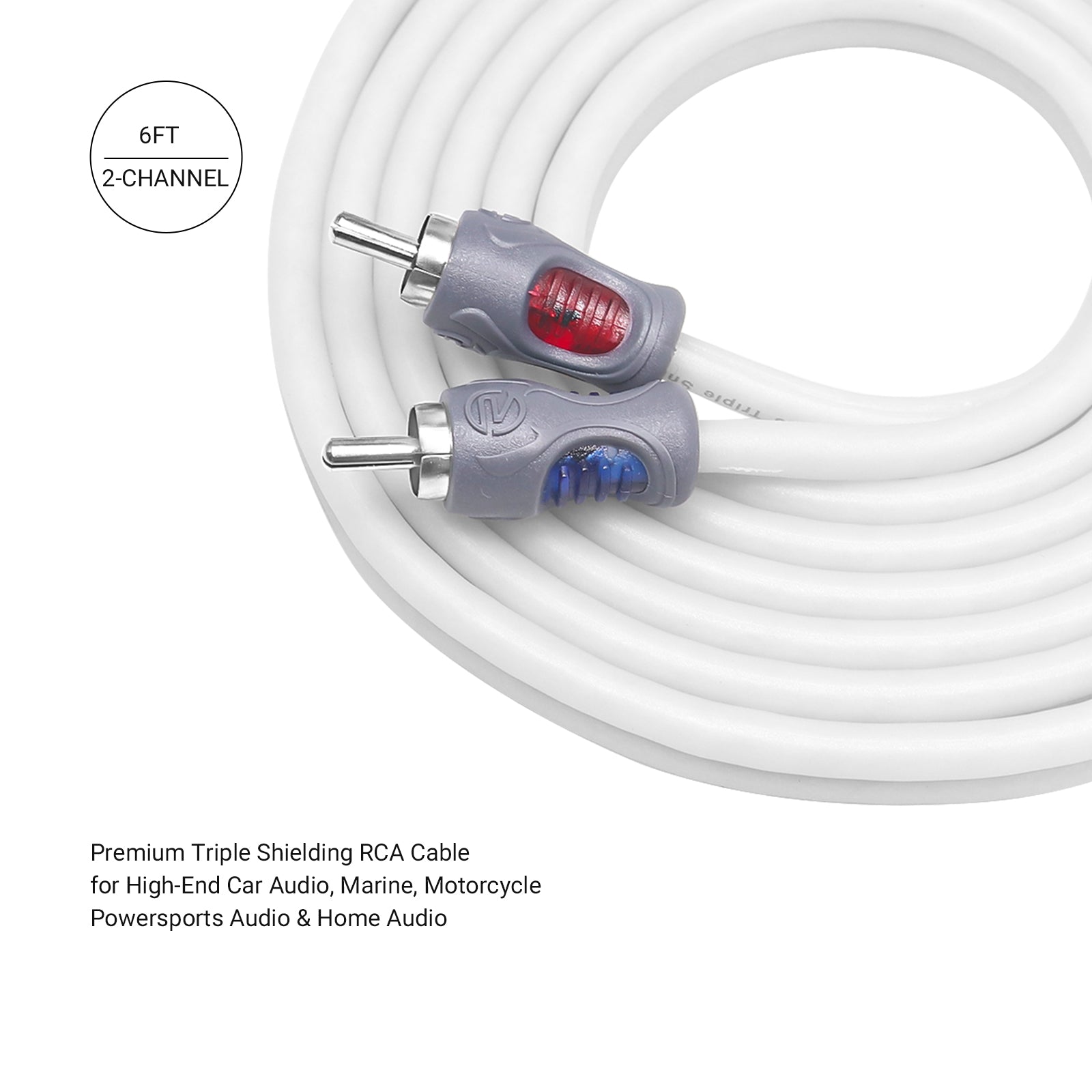 RMI26 - Echo Plus Series Tinned Oxygen Free Copper 2-channel 6ft RCA Audio Interconnecte, Motorcycle & Utv/atv Audio, Triple-shielded with Noise Rejection for Tough Environment