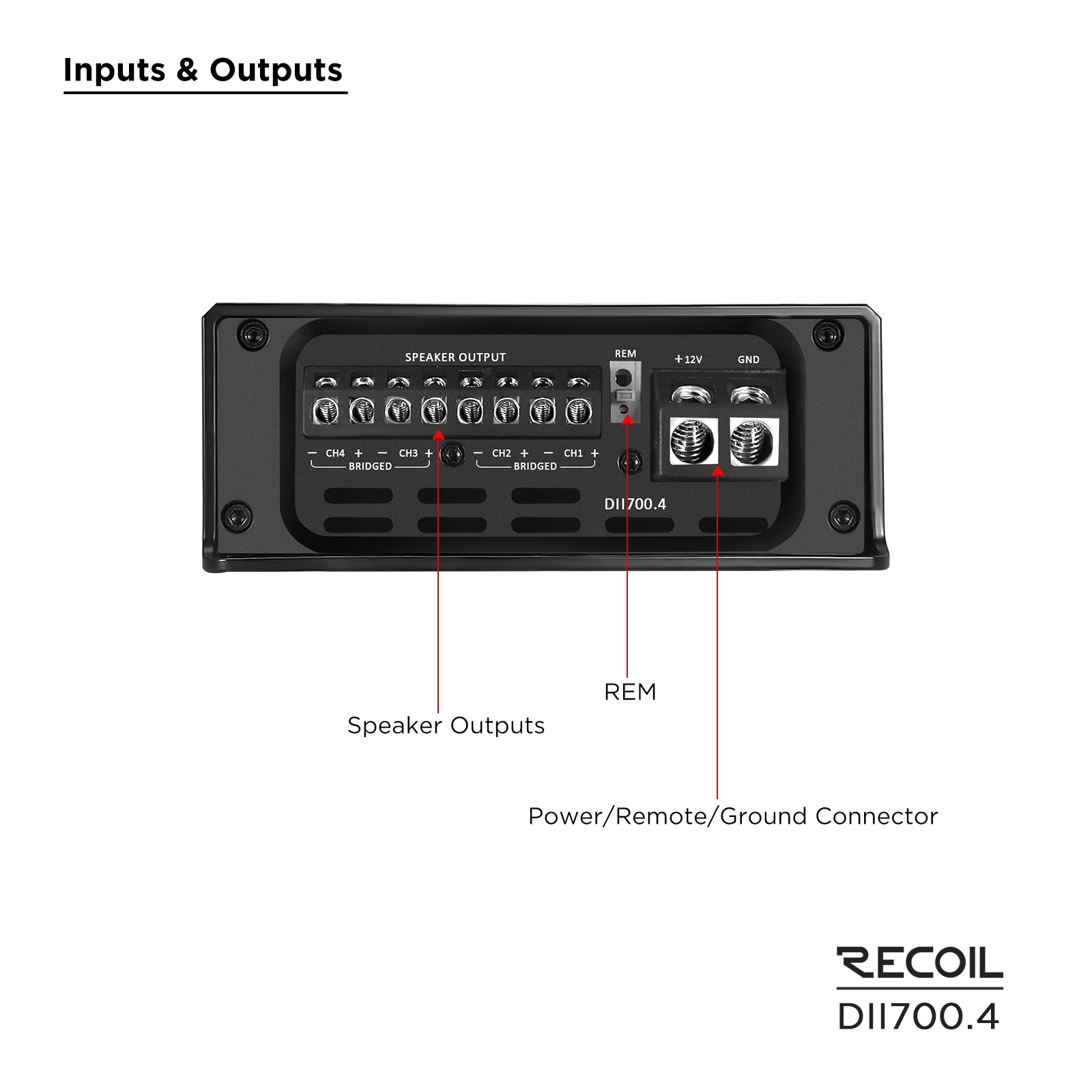 DII700.4 - Ultra Compact Full Range Class-D 4-channel Car Audio Amplifier, Max 1,400 Watts, 2-4 OHM Stable, Bridgeable