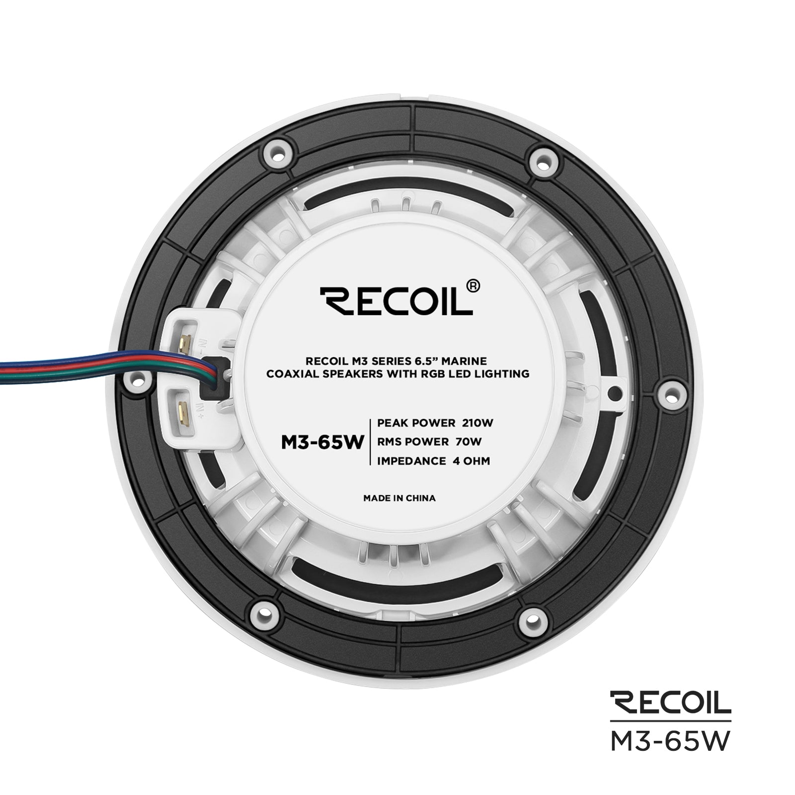 M3-65W - 6.5 Inch 2-way Marine Boat Coaxial Speakers with Built-in RGB LED, Sold in Pair