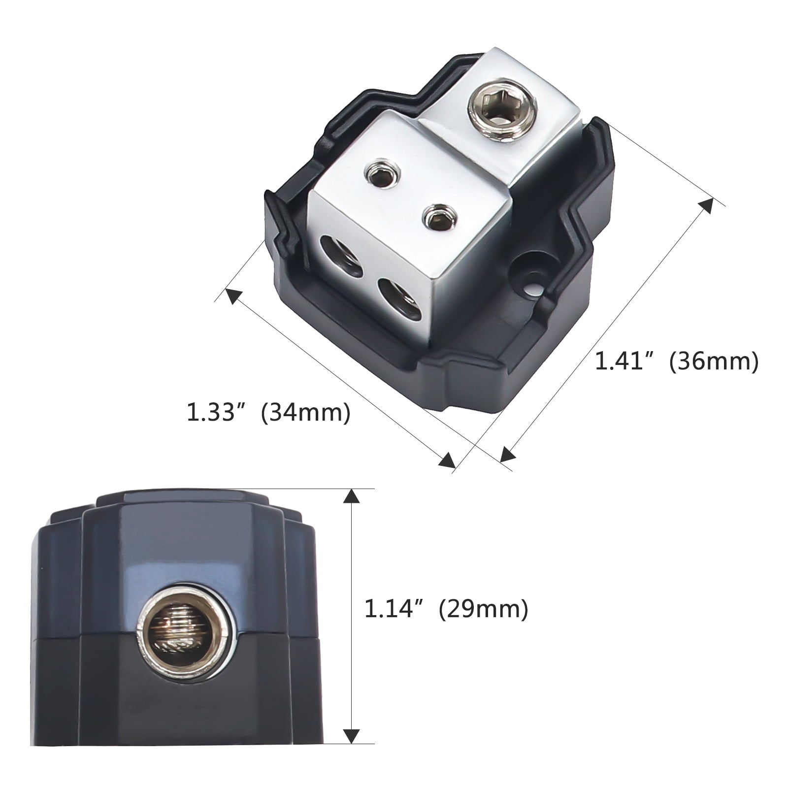 SDB12 - 2-way Mini Power Distribution Block, 1 X 4/8 Gauge in / 2 X 8/10 Gauge Out Power Distribution Ground Distributor Block for Car Audio Amplifier Splitter