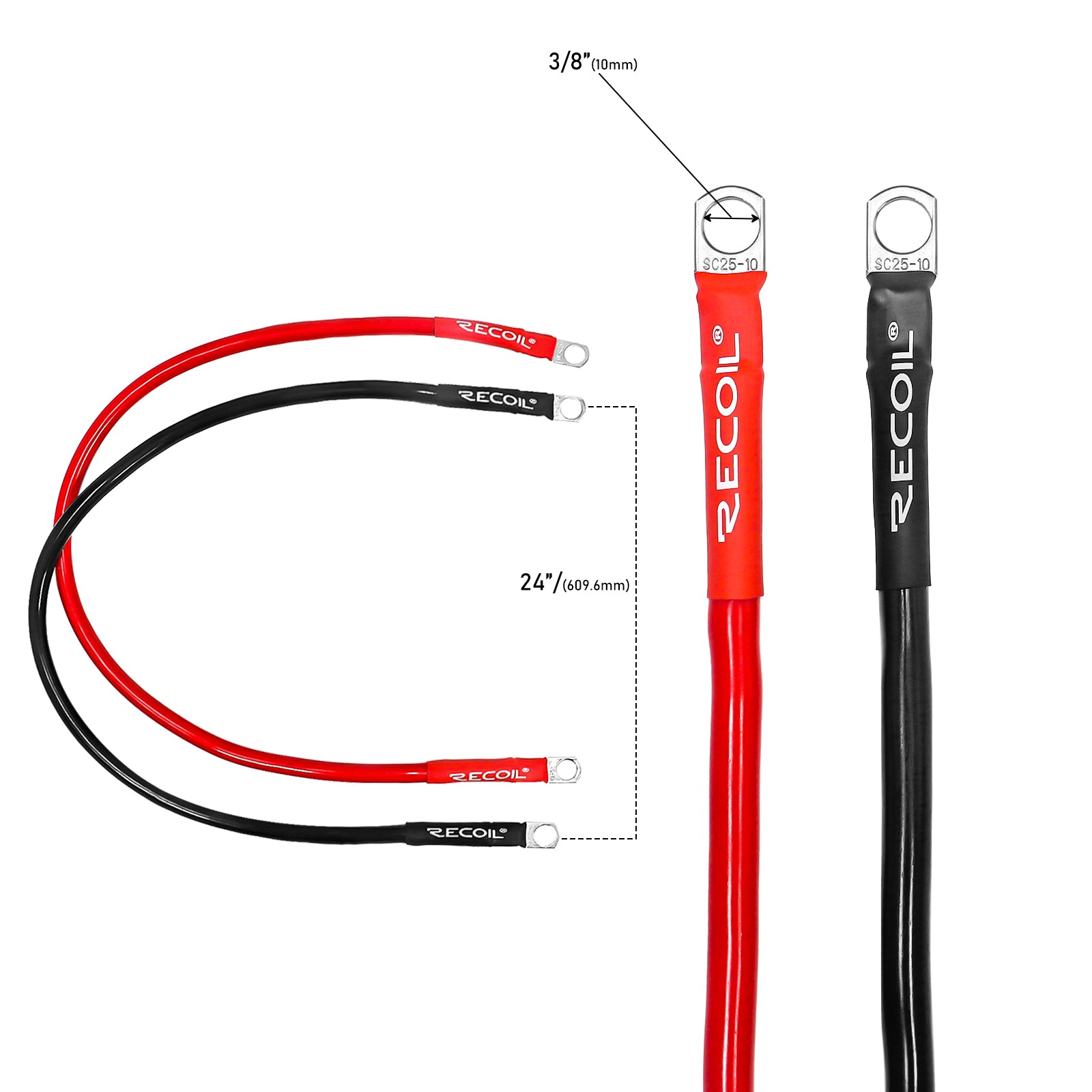 SPG4-2 - True Spec 4 Gauge 2ft Battery Inverter Cable Sets, Tinned 99.99% Oxygen Free Copper Wire with 3/8” Heavy Duty Ring Terminals for Solar, Auto, Car, RV, UTV, ATV, Motorcycle, Bike & Marine