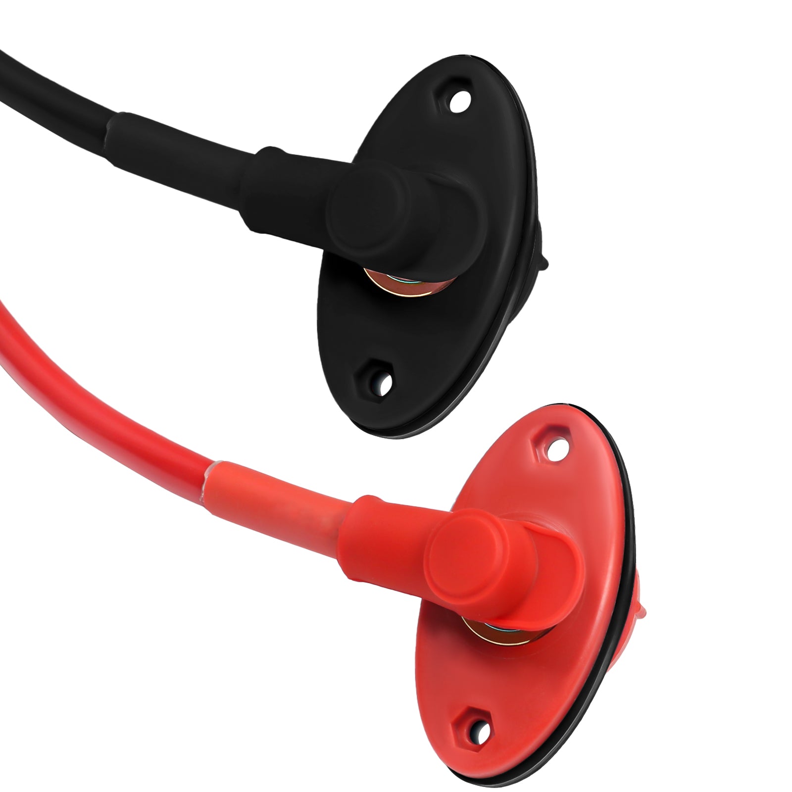 BTTP-38 - Premium High Current 3/8” Feed-thru Panel Battery Terminal Connectors with Silicone Terminal Covers, Red & Black Pair