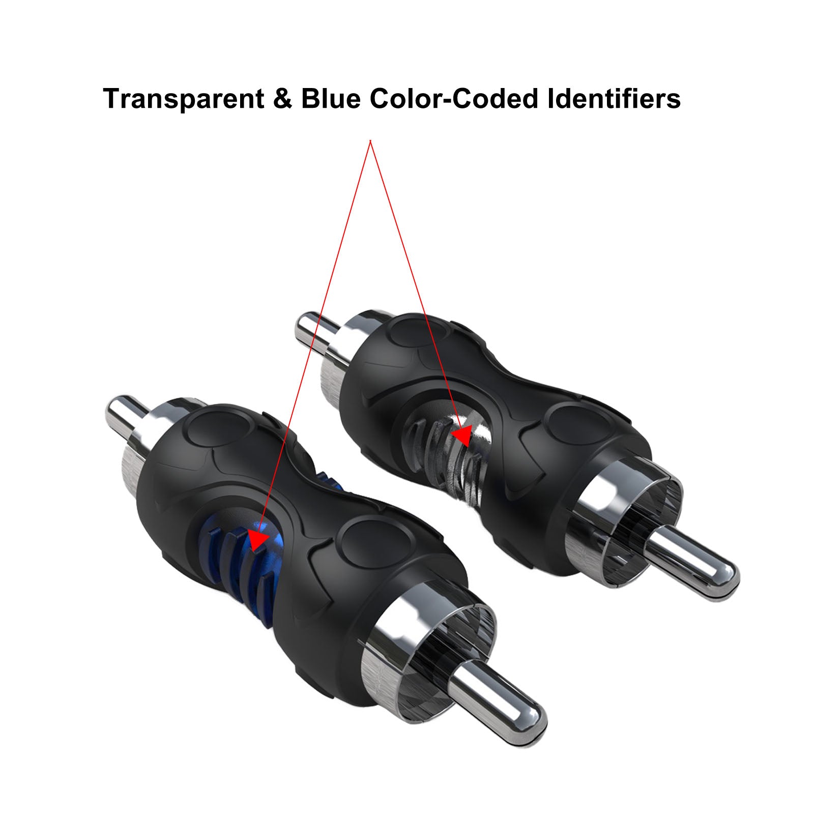 RCC-M8 - 8-pack RCA Male to RCA Male Connector Adapters, Dual Injection Molded RCA Barrel Connectors Cable Extension Adapters