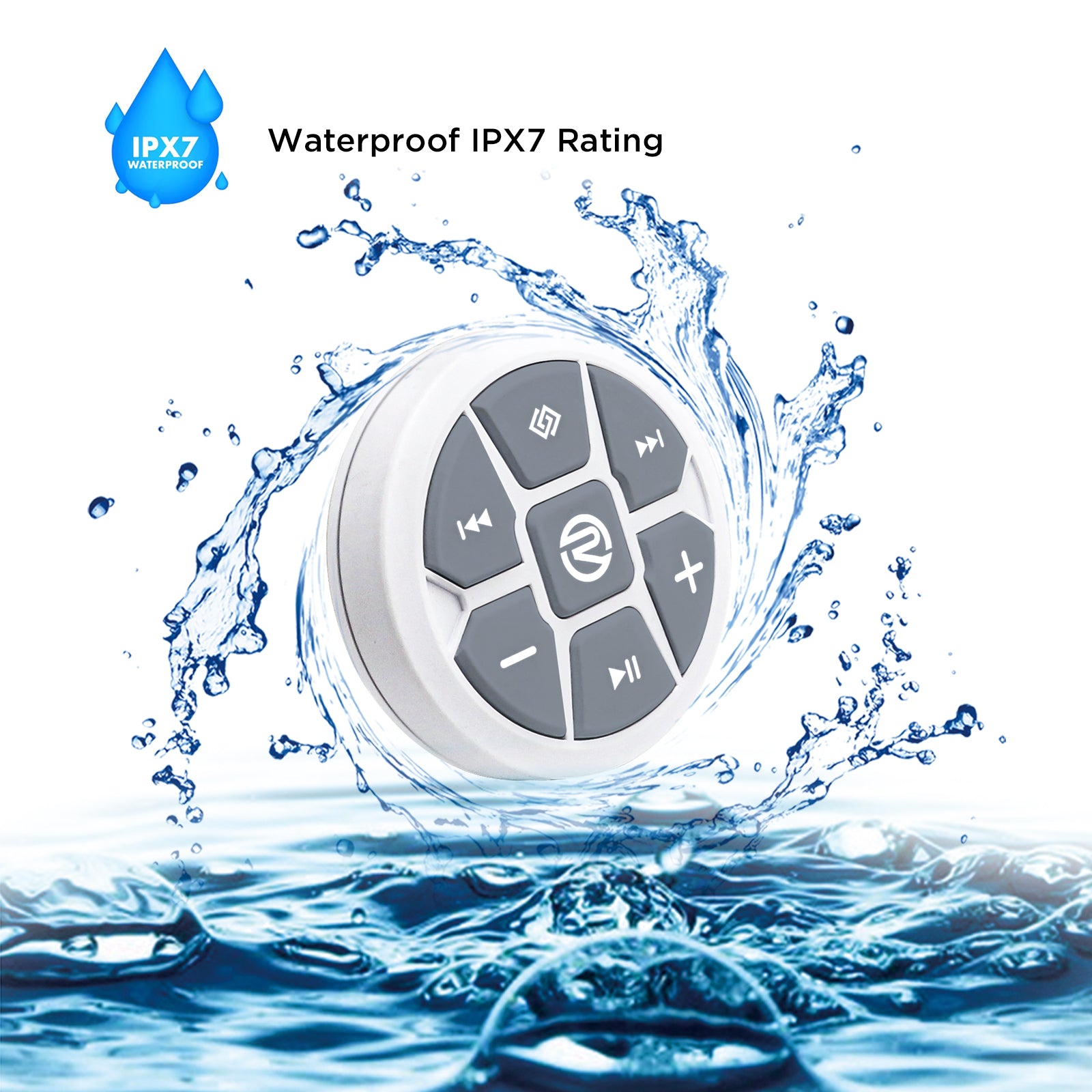 PRC-2W - Waterproof Bluetooth Media Button, Wearable & Steering Wheel Remote Control for Car, Bike, Boat and Powersports Vehicles (Color White)