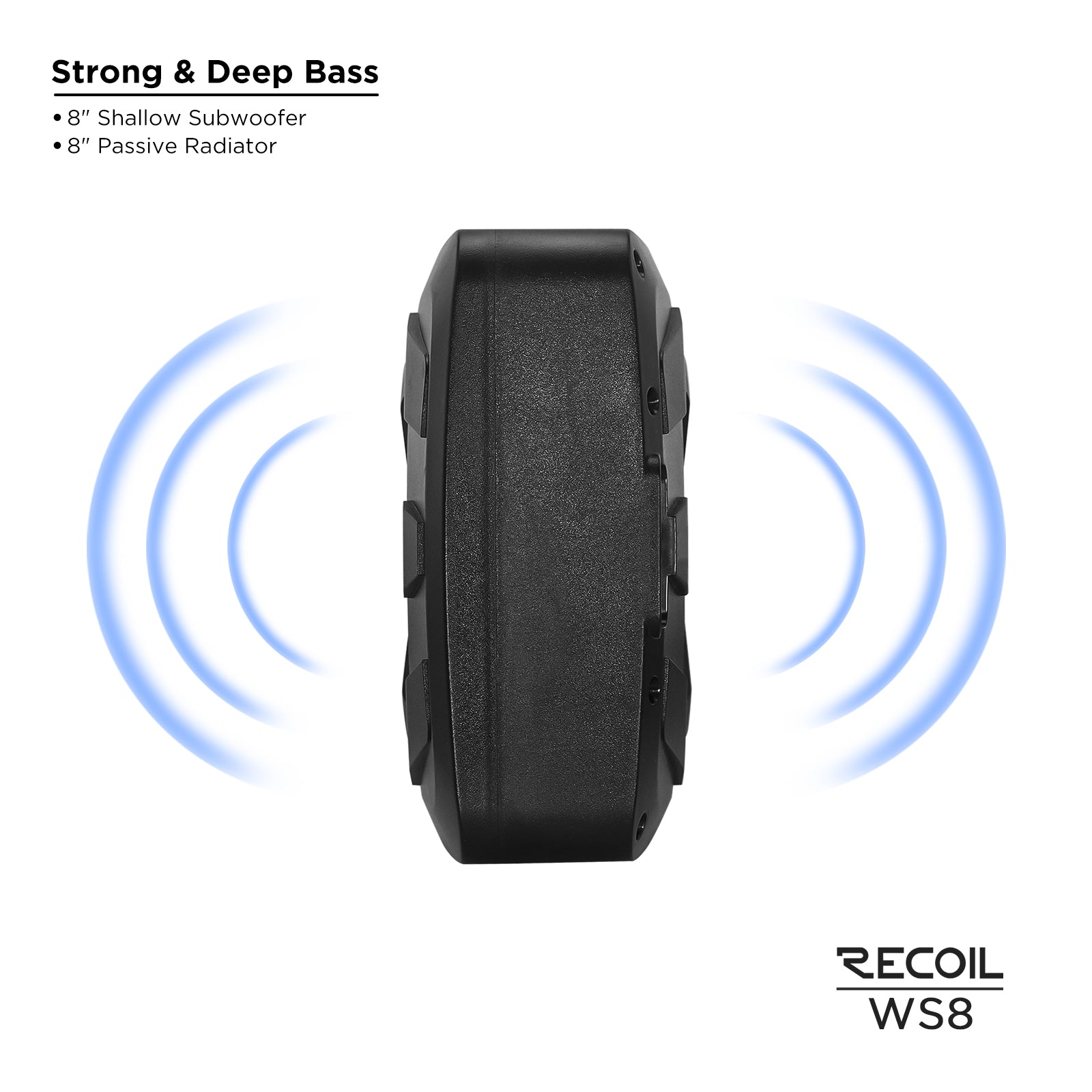 WS8 - Waterproof Passive 8” Subwoofer with 8” Passive Radiator - Ideal for UTV, ATV, Golf Cart, Boat, Off-road Motorsports
