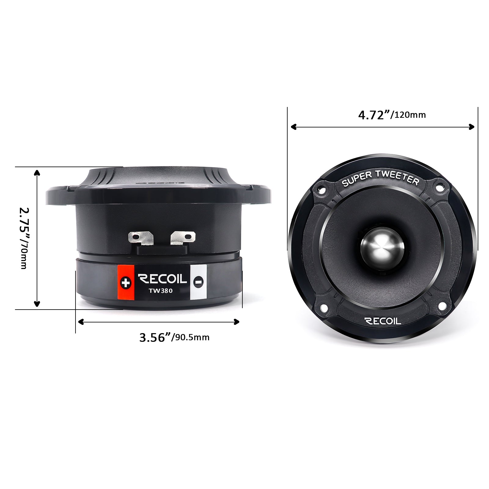 TW380 - High Compression Bullet Super Tweeters, 1.5-inch High-temperature Kapton Voice Coil, Aluminum Frame and Diaphragm, 4 Ohms, Pair
