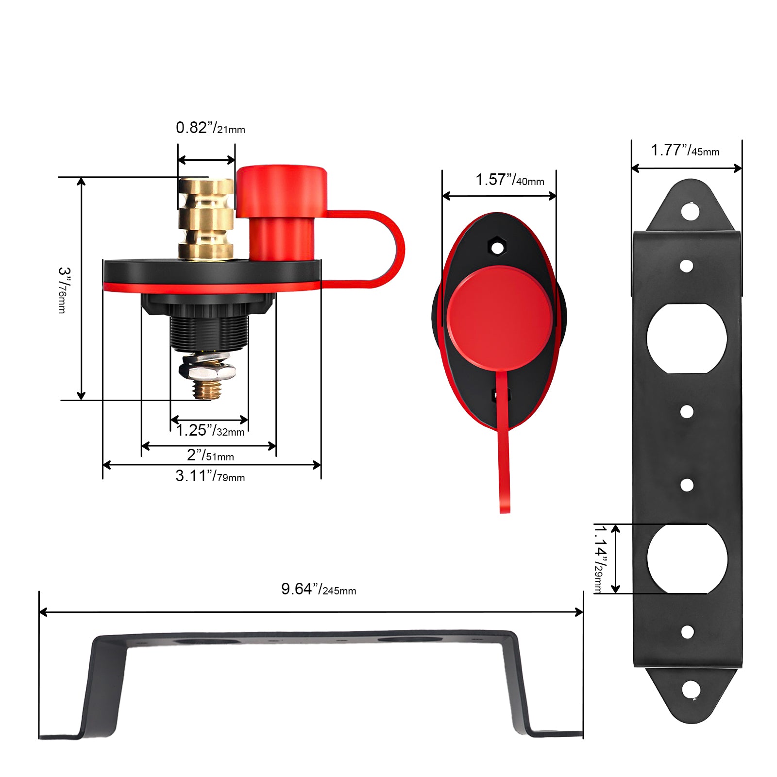BJP-K - UTV Remote Battery Charging and Jump Posts, Battery Terminals Relocation Kit with 4 Gauge Tinned OFC Cable & Mounting Bracket, Quick & Easy Charging, for UTV ATV Slingshot Car Trucks RV Tractor Boat