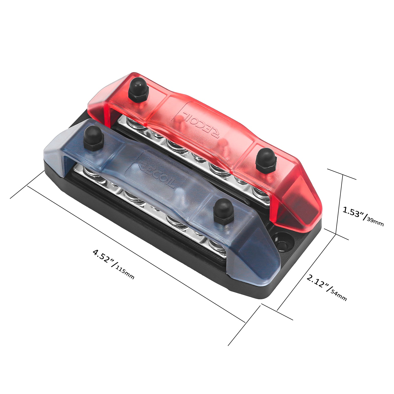 DBBS43 - Dual Row Busbar Positive and Negative 4 X M5 Studs 3 X #8 Screw Terminals Power and Ground Distribution Block with Ring Terminals (red & Black)