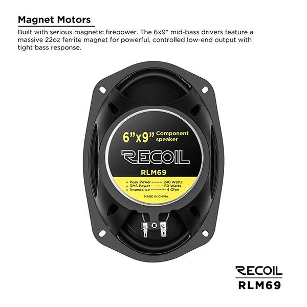 Recoil RLM69 6x9" 2-Way Component Speaker System – 60W RMS