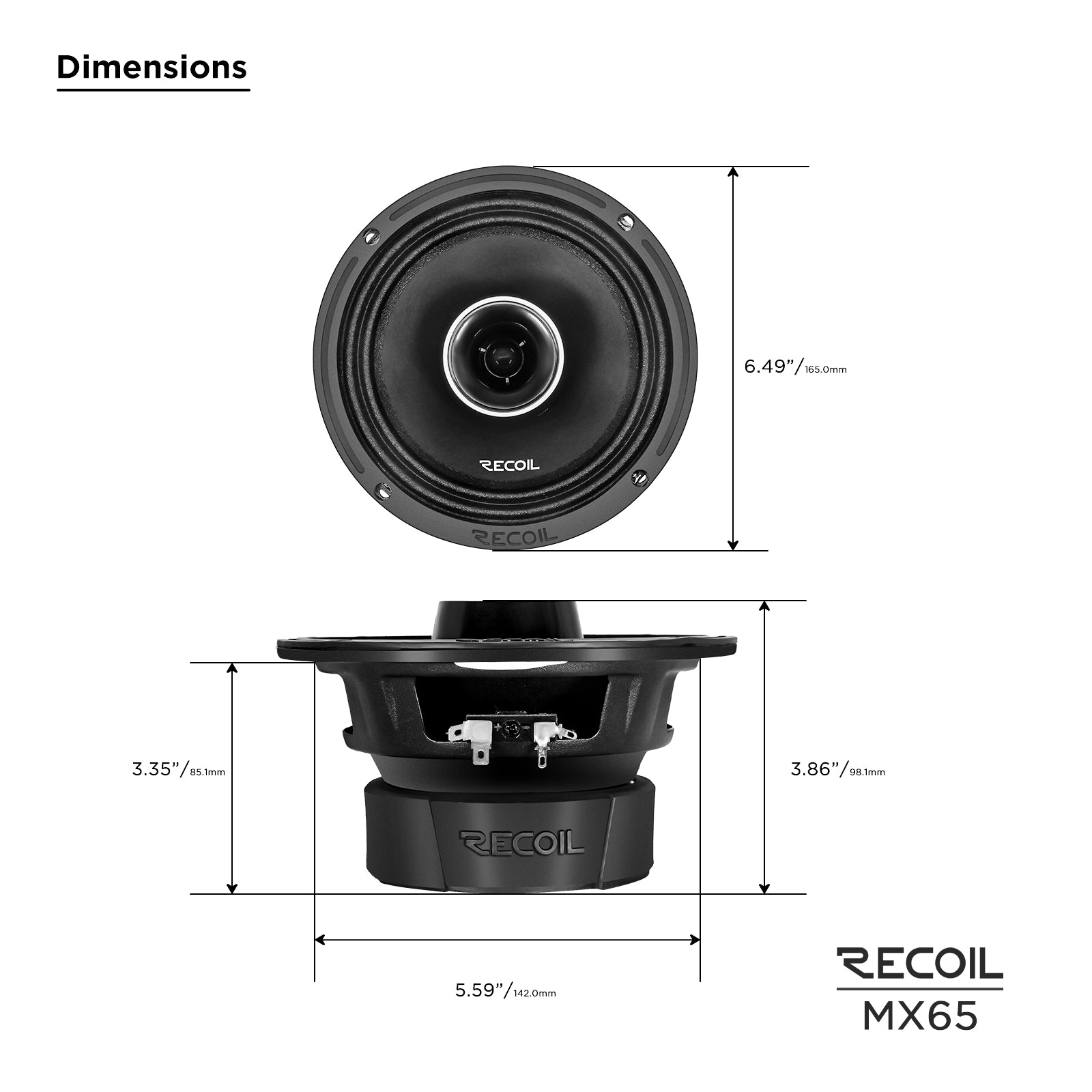 MX65 - Pair 6.5-inch 2-way Pro Audio Midrange Coaxial Speakers with Built-in Bullet Tweeters, Water Resistant, Grills Included