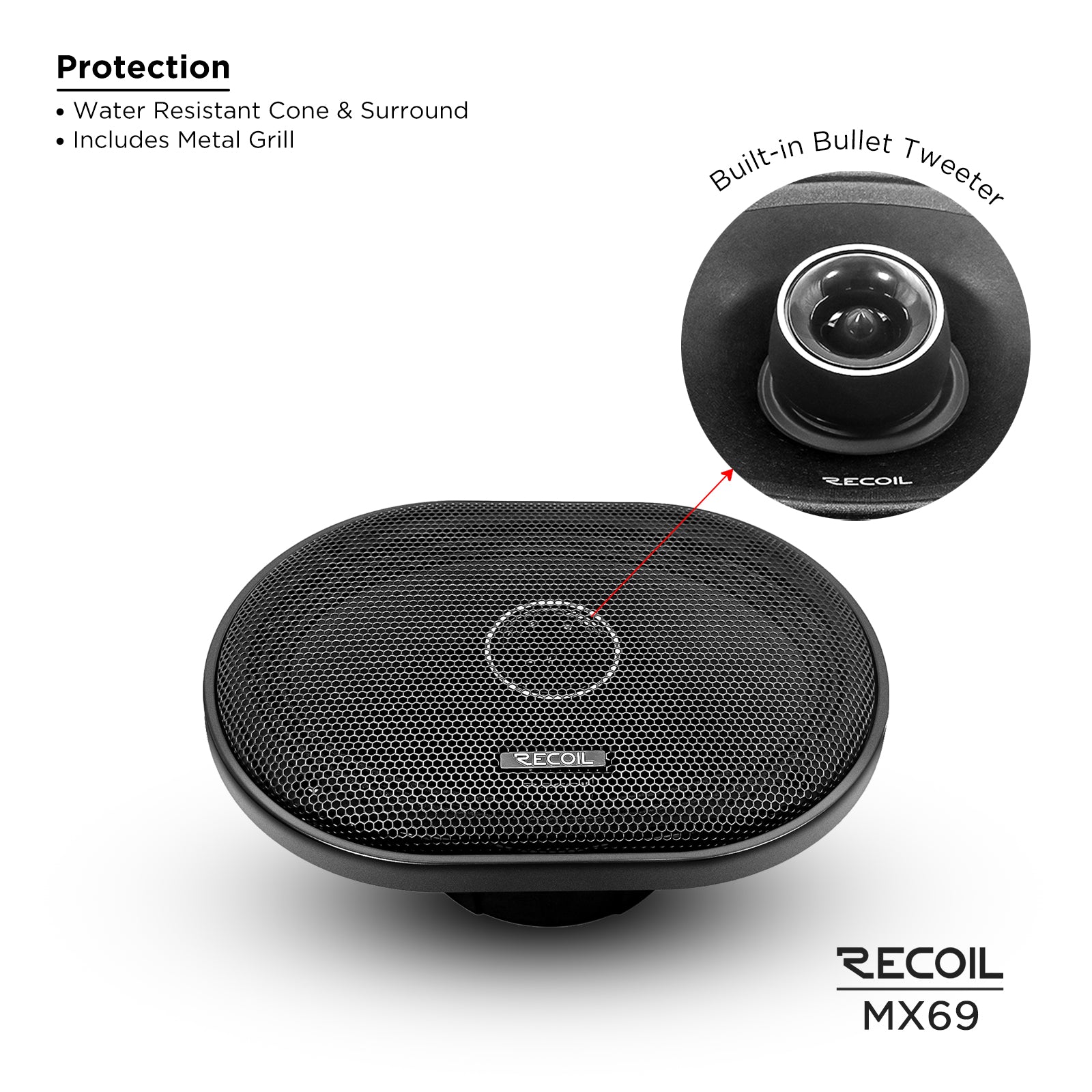 MX69 - Pair 6x9-inch 2-way Pro Audio High Output Midrange Coaxial Speakers with Built-in Bullet Tweeters