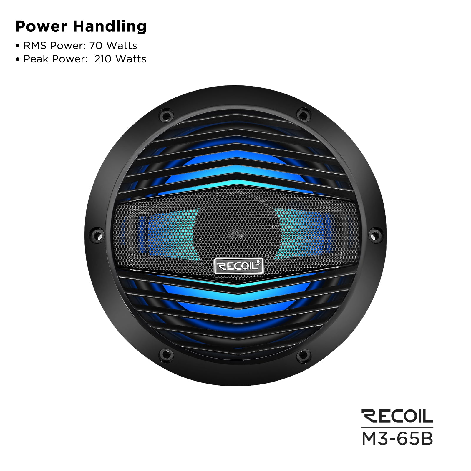 M3-65B - 6.5 Inch 2-way Marine Boat Coaxial Speakers with Built-in RGB LED, Black