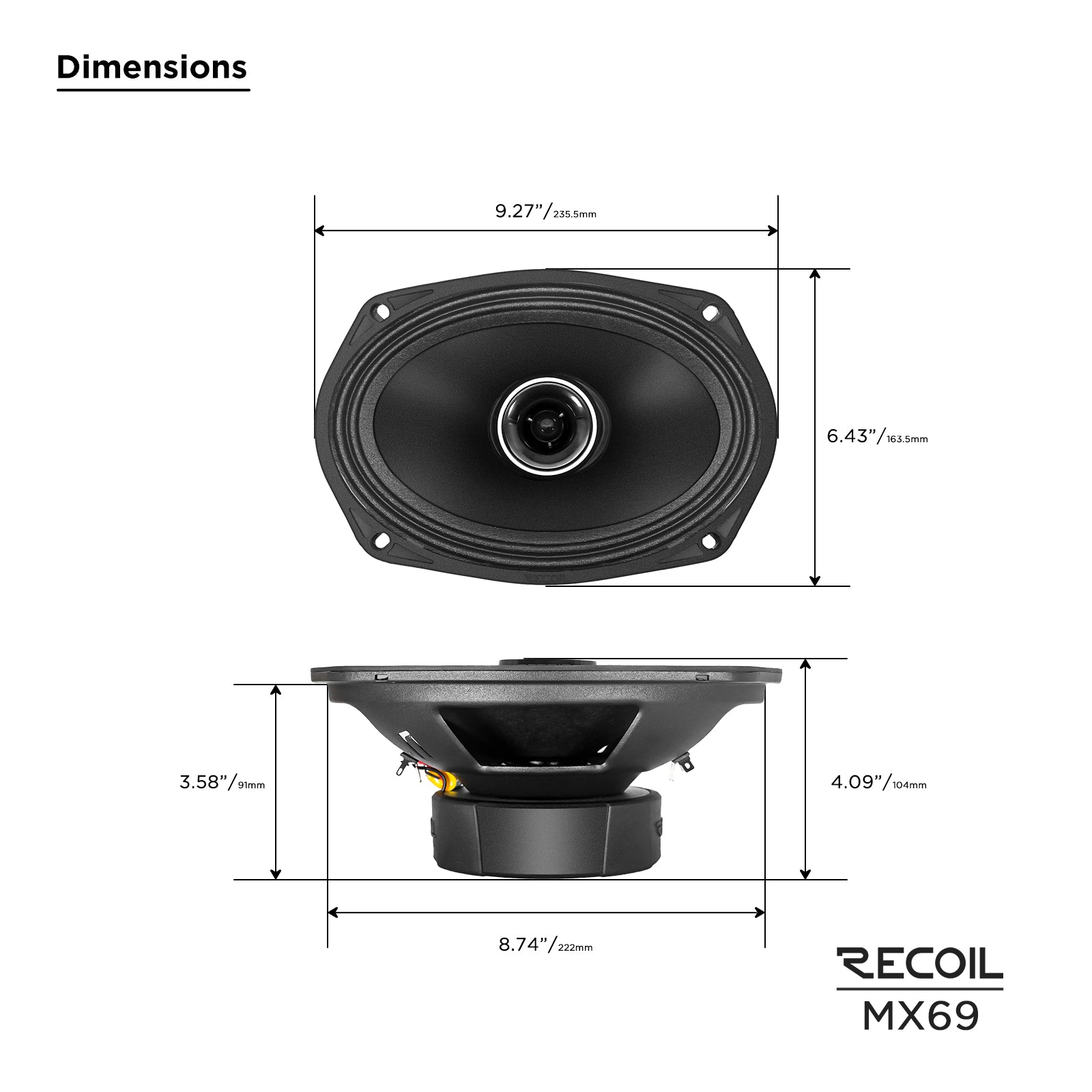 MX69 - Pair 6x9-inch 2-way Pro Audio High Output Midrange Coaxial Speakers with Built-in Bullet Tweeters