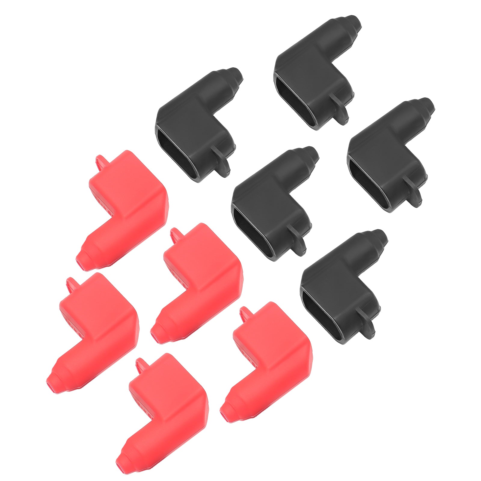 ATC12-10 - 10 Pack Silicone Right Angle Terminal Covers for Alternator Battery Stud and Power Junction Blocks, Fits 10-2awg Wire, 5 Red and 5 Black Pairs