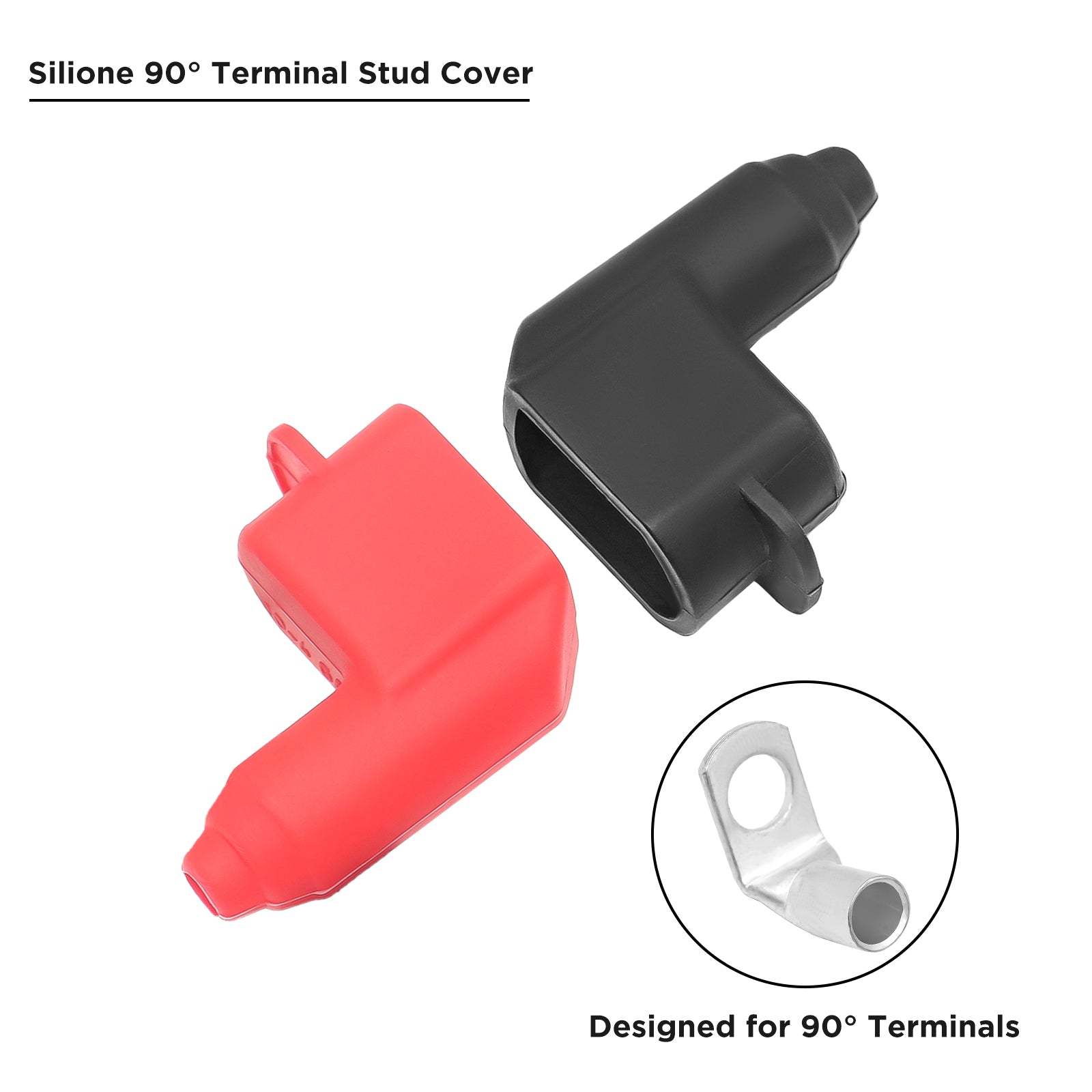 ATC12-10 - 10 Pack Silicone Right Angle Terminal Covers for Alternator Battery Stud and Power Junction Blocks, Fits 10-2awg Wire, 5 Red and 5 Black Pairs