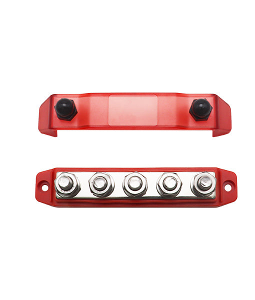 BB5R - Busbar 5 X 3/8” Studs Power Distribution Block with Ring Terminals (red)