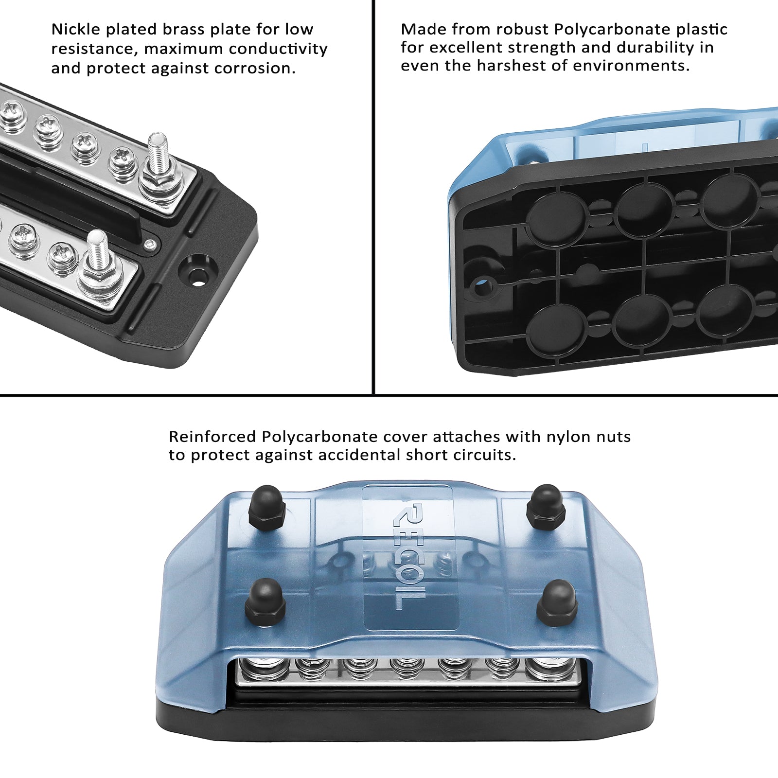 DBBS25 - Dual Row Busbar Positive and Negative 2 X M5 Studs 5 X #8 Screw Terminals Power and Ground Distribution Block with Ring Terminals (red & Black)