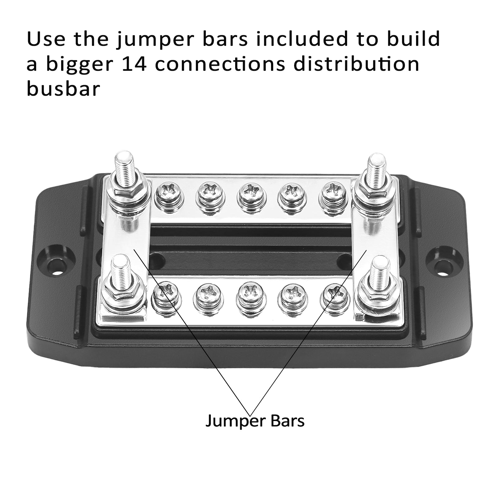 DBBS25 - Dual Row Busbar Positive and Negative 2 X M5 Studs 5 X #8 Screw Terminals Power and Ground Distribution Block with Ring Terminals (red & Black)
