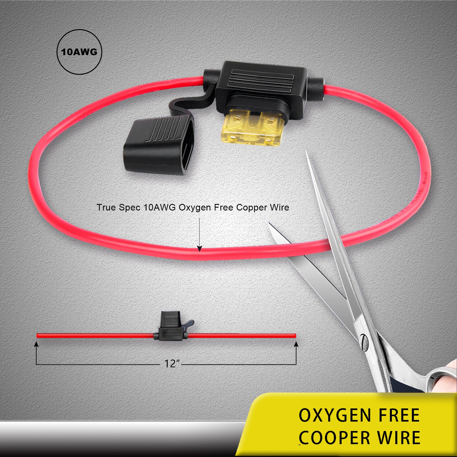 FHA10-5 - 5-pack Atc/ato Inline 10awg Fuse Holders, True Spec Oxygen Free Copper 10awg Wire, Include 5pcs of Each 20a 30a & 40a Fuses