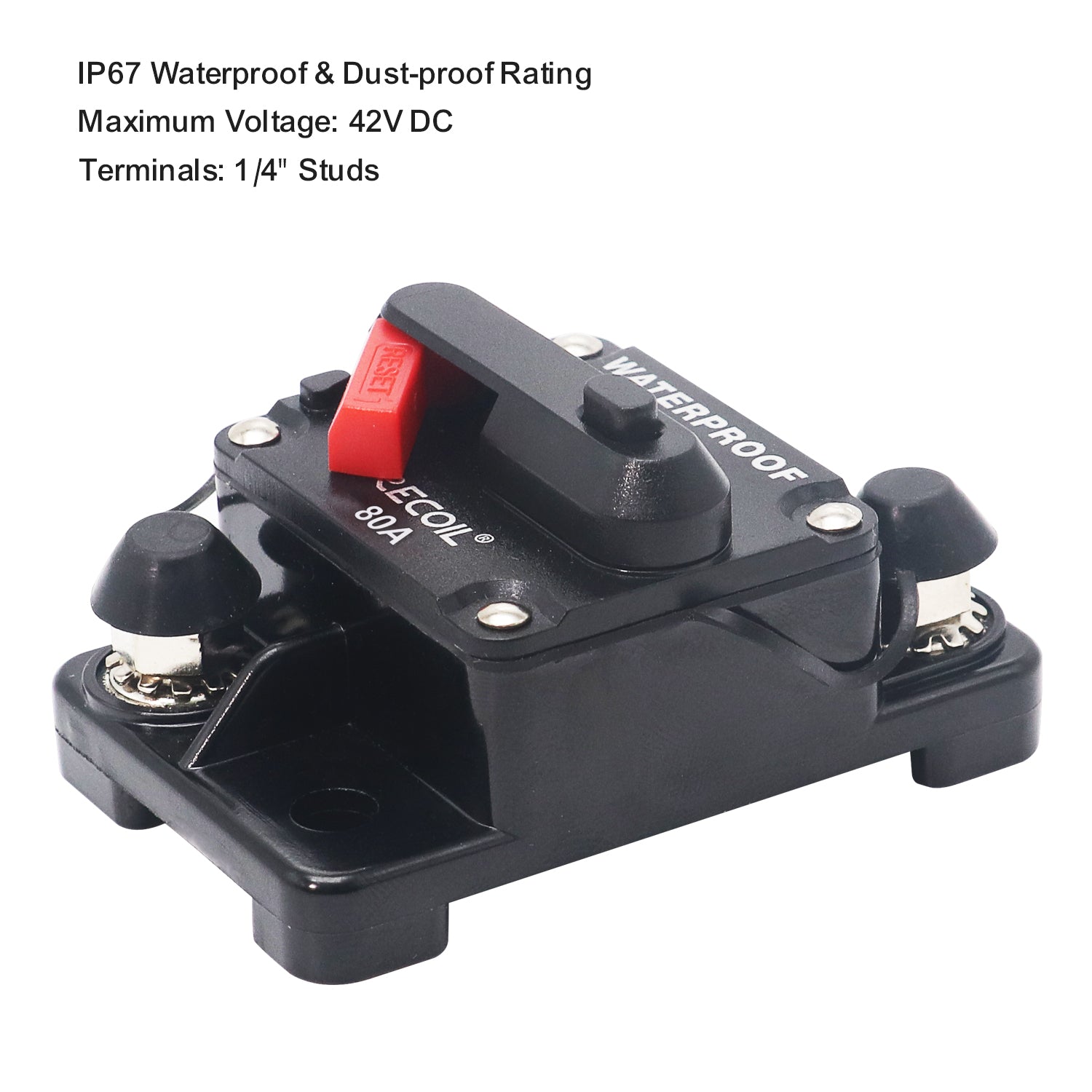 RCB80 - Amp Waterproof Circuit Breaker with Switch Manual Reset for Car RV Marine Automotive Stereo Audio Electronic System Include Ring Terminal Heat Shrink Sleeve and Screws