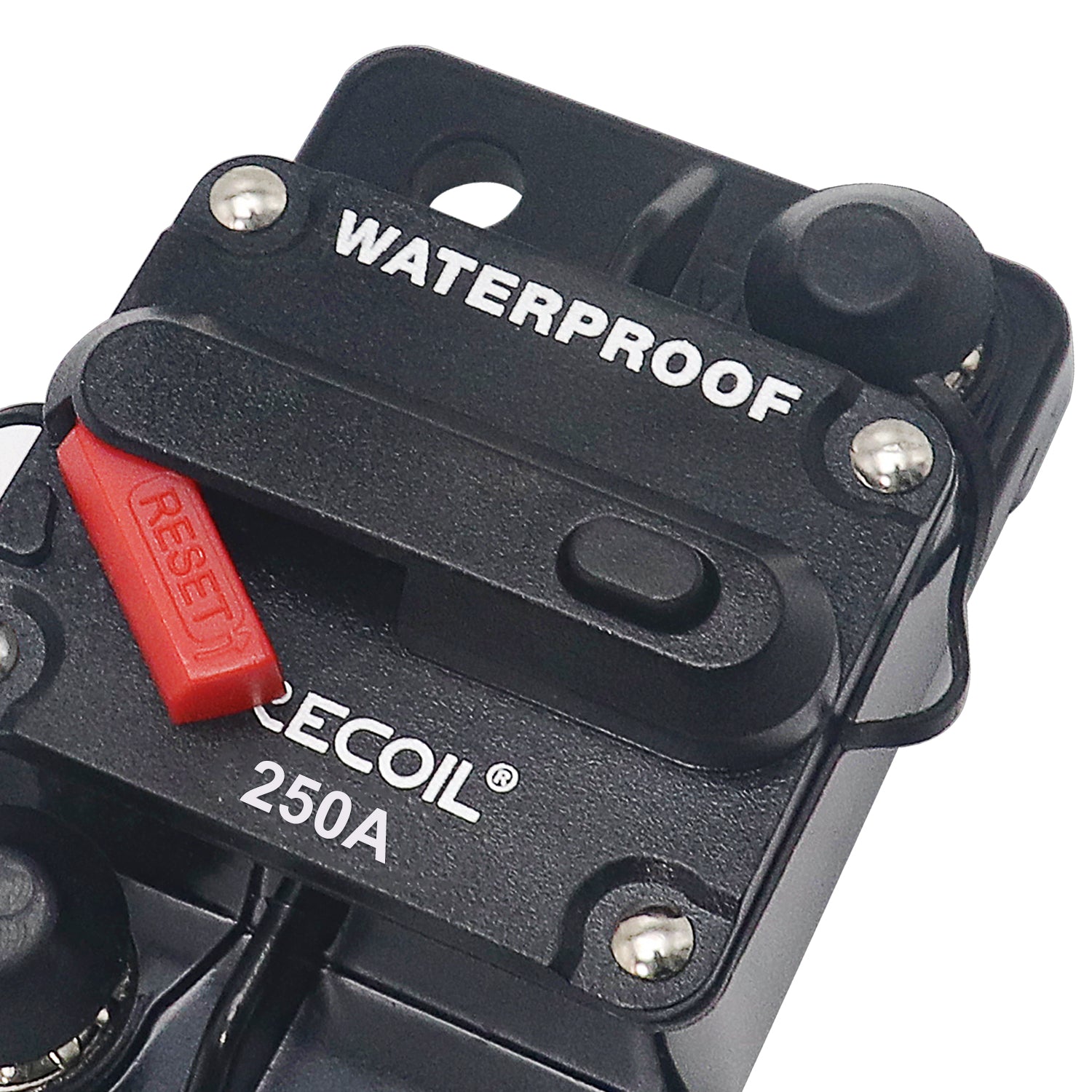 RCB250 - Amp Waterproof Circuit Breaker with Switch Manual Reset for Car RV Marine Automotive Stereo Audio Electronic System Include Ring Terminal Heat Shrink Sleeve and Screws