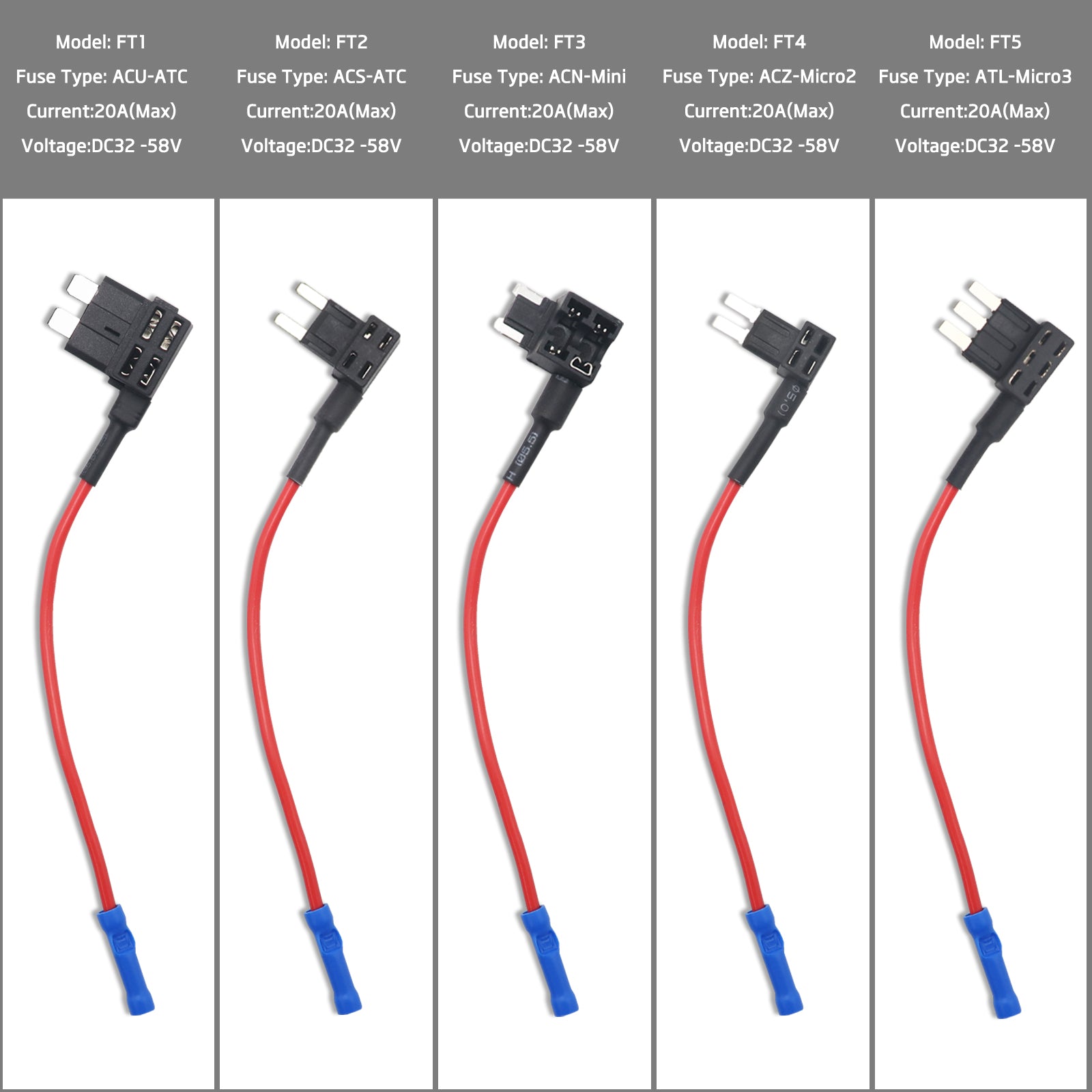 FT1-10 - Recoil 12v Car Add-a-circuit, Fuse Tap Adapter, ATO ATC Blade Fuse Holder, with 10a, 20a Fuse (10 Pack)
