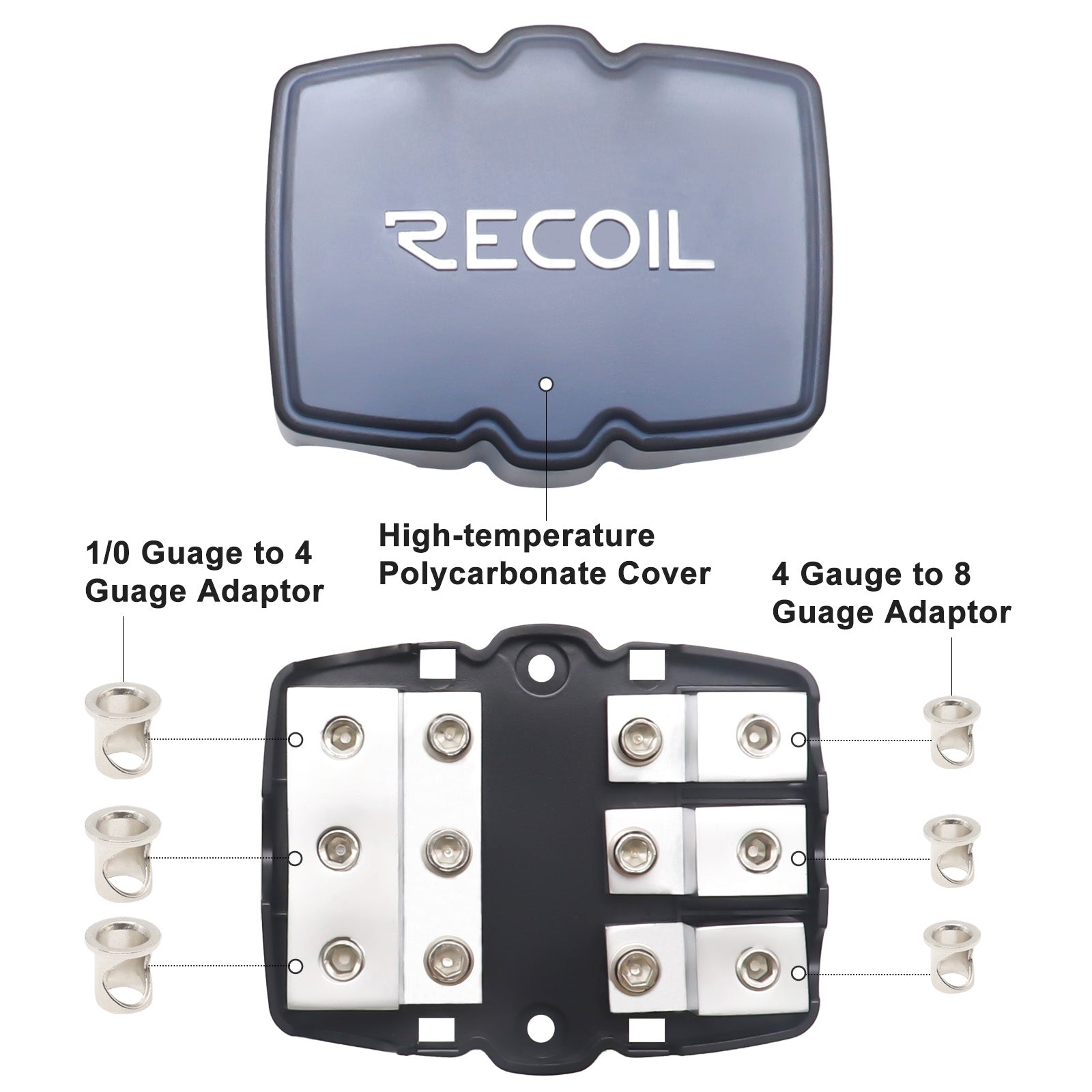 MFH13 - 3-way Mini-anl Fused Distribution Block, 3 X 0/2/4 Gauge in / 3 X 4/8 Gauge Out Fused Distribution Block with 60a, 80a, 100a Fuses, Solid Brass for Maximum Power Transfer