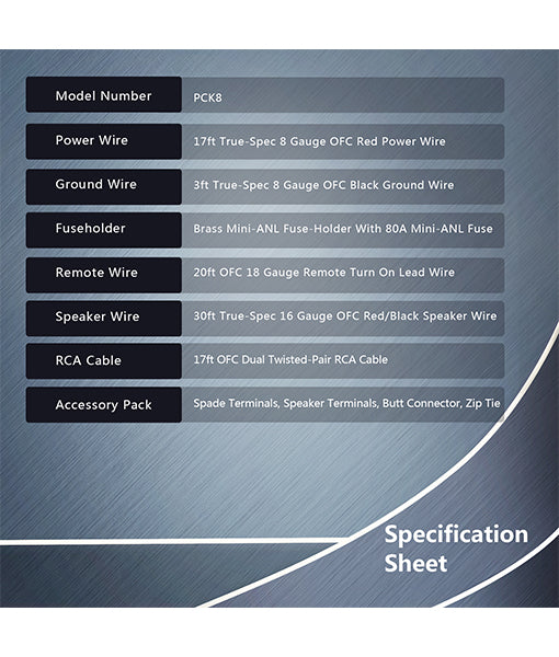 PCK8 - 8 AWG 2-ch Amplifier Installation Kit